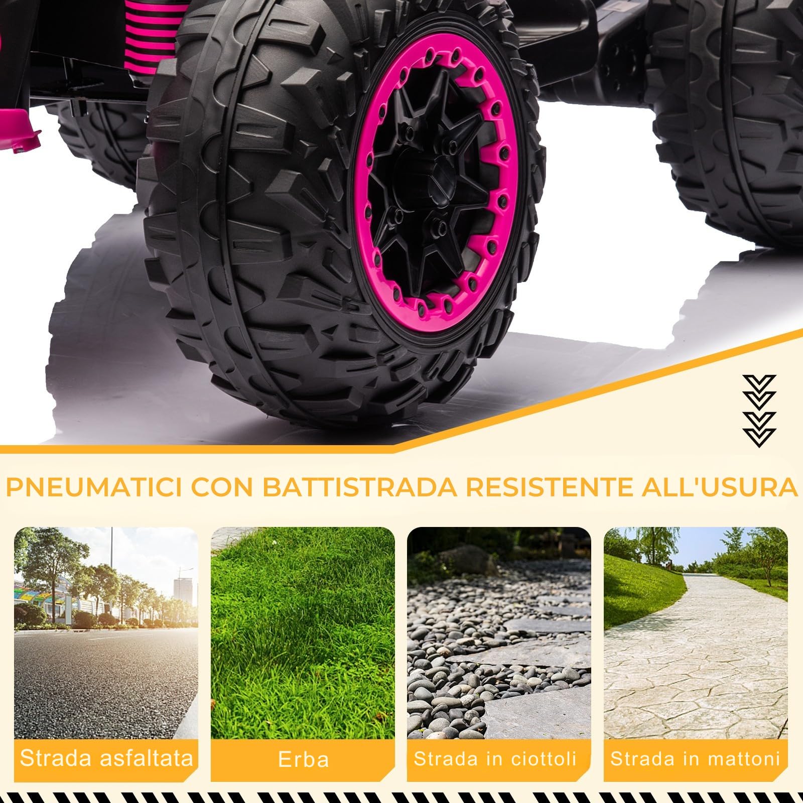 LALAHO Quad Elettrico per Bambini 12V ATV con Doppi Motori, Veicolo per bambini con fari LED, musica e clacson, auto elettrica con 4 ruote antiscivolo, per bambini dai 3 agli 5 anni (Rosa)