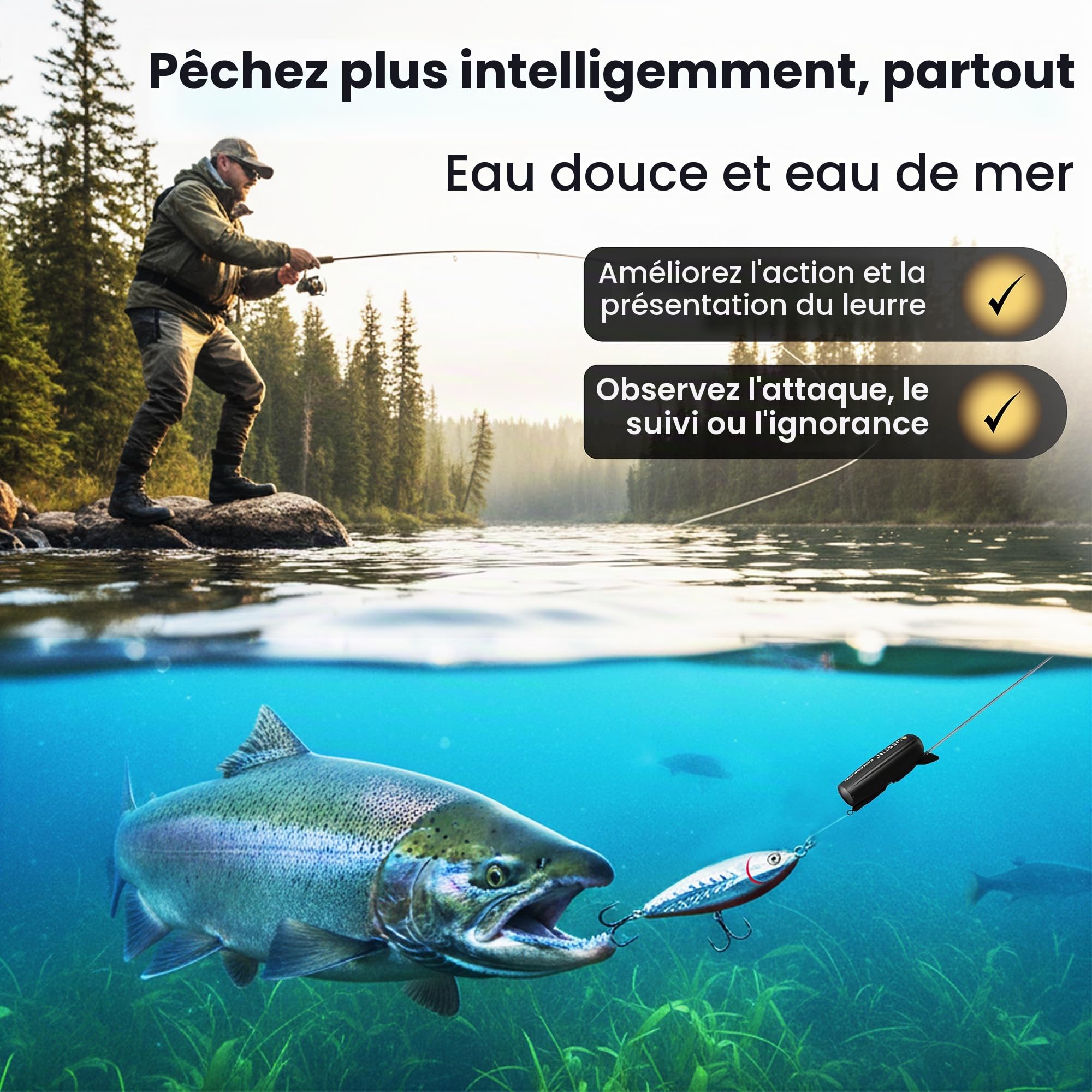 Westin Underwater Explore Camera 28 g – Accessoires de pêche pour la pêche à la Carpe, caméra de Trail avec Full HD 1080p, étanche 200 m, Couleurs Vives, Batterie 1 h 25 Min