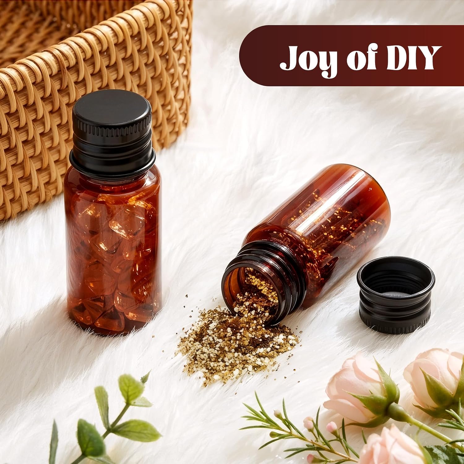 200 Pcs 10ml Mini Plastic Bottles Vials Tiny Jar with Aluminum Screw Lid Cap Clear Plastic Sample Container with Sealed Top Metal Lid for Cosmetic Essential Oil Specimen(Black and Amber)