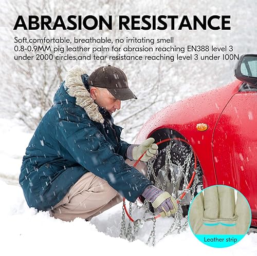 Miniatura 4 de Vgo... PA3501F - 1 par de guantes de trabajo de piel de cerdo cálidos para invierno de 32.0 F32F para hombre, guantes de construcción, guantes de
