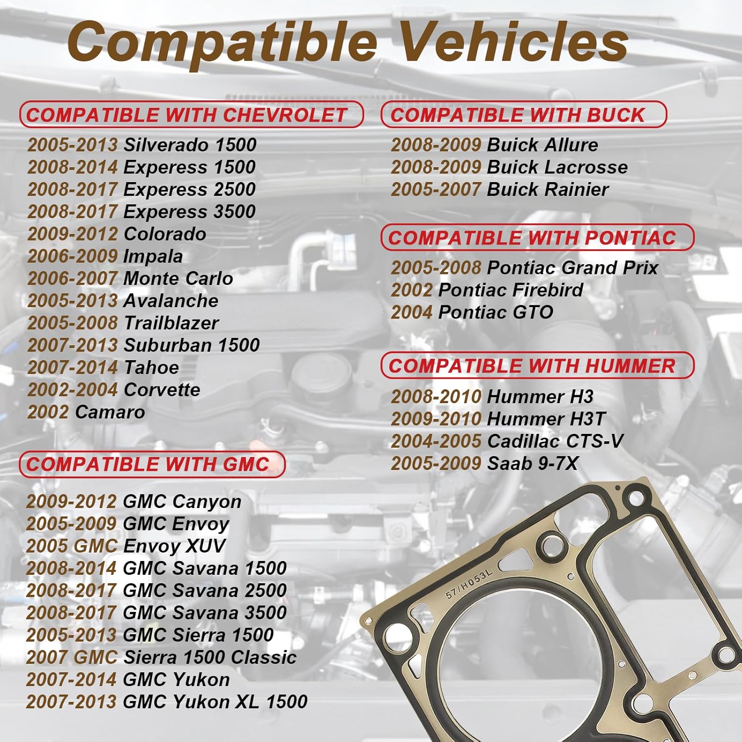 12589226 12498544 2mm Thickness 2PCS 5-Layer Head Gasket MLS Cylinder for LS1 LS6 V8 4.8L 5.3L 5.7L LS Engine Head Gasket Kit, for Chevrolet/Buick/GMC/Pontiac/Hummer/Cadillac/Saab