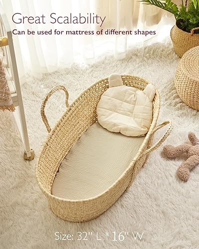 Miniatura 8 de Momcozy Juego de 2 sábanas ajustables de muselina, de algodón natural suave y transpirable de 32 x 16 pulgadas, envoltura de colchón de 360,