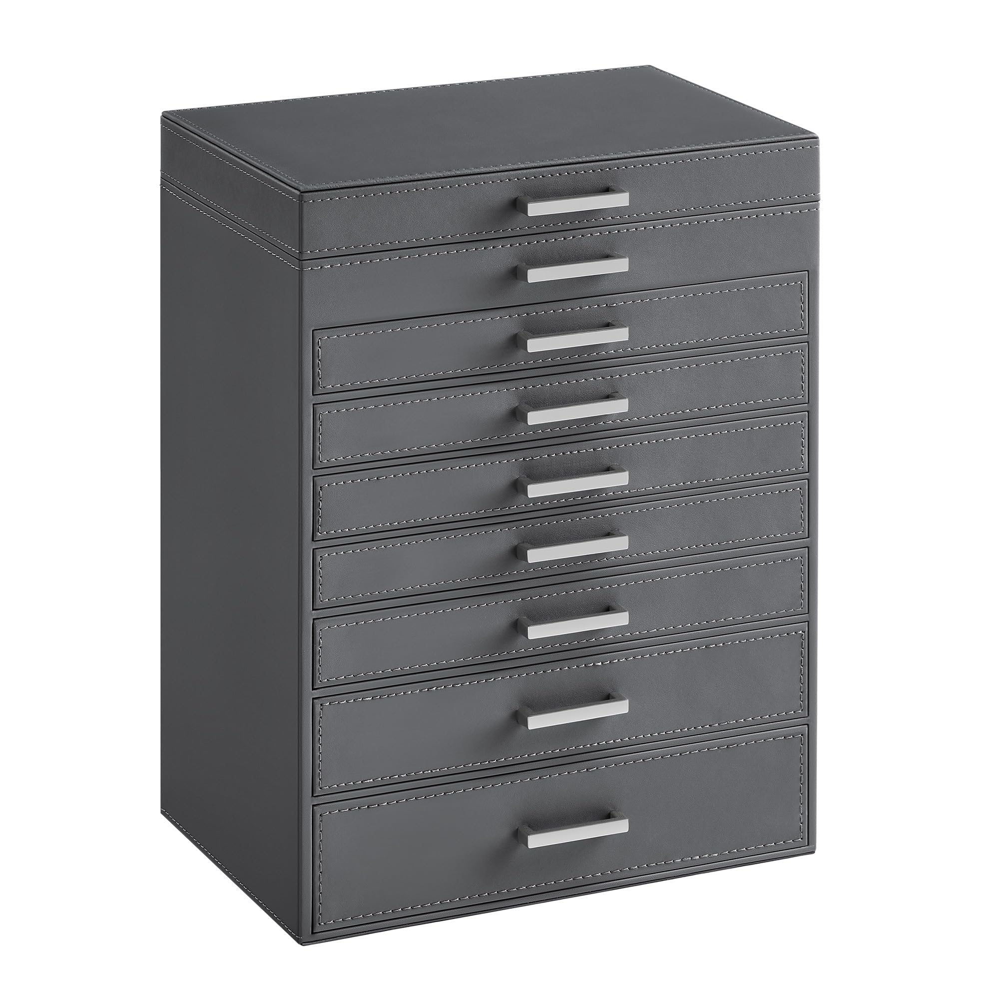SONGMICS Scatola Portagioie, 8 Ripiani, Porta Gioielli con Grande Specchio, 7 Cassetti, Capiente, Portagioie Moderno, Idea Regalo, Grigio Ardesia JBC008G02