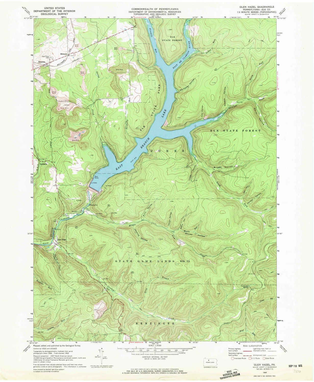 YellowMaps Glen Hazel PA topo map, 1:24000 Scale, 7.5 X 7.5 Minute, Historical, 1969, Updated 1972, 26.9 x 22.1 in