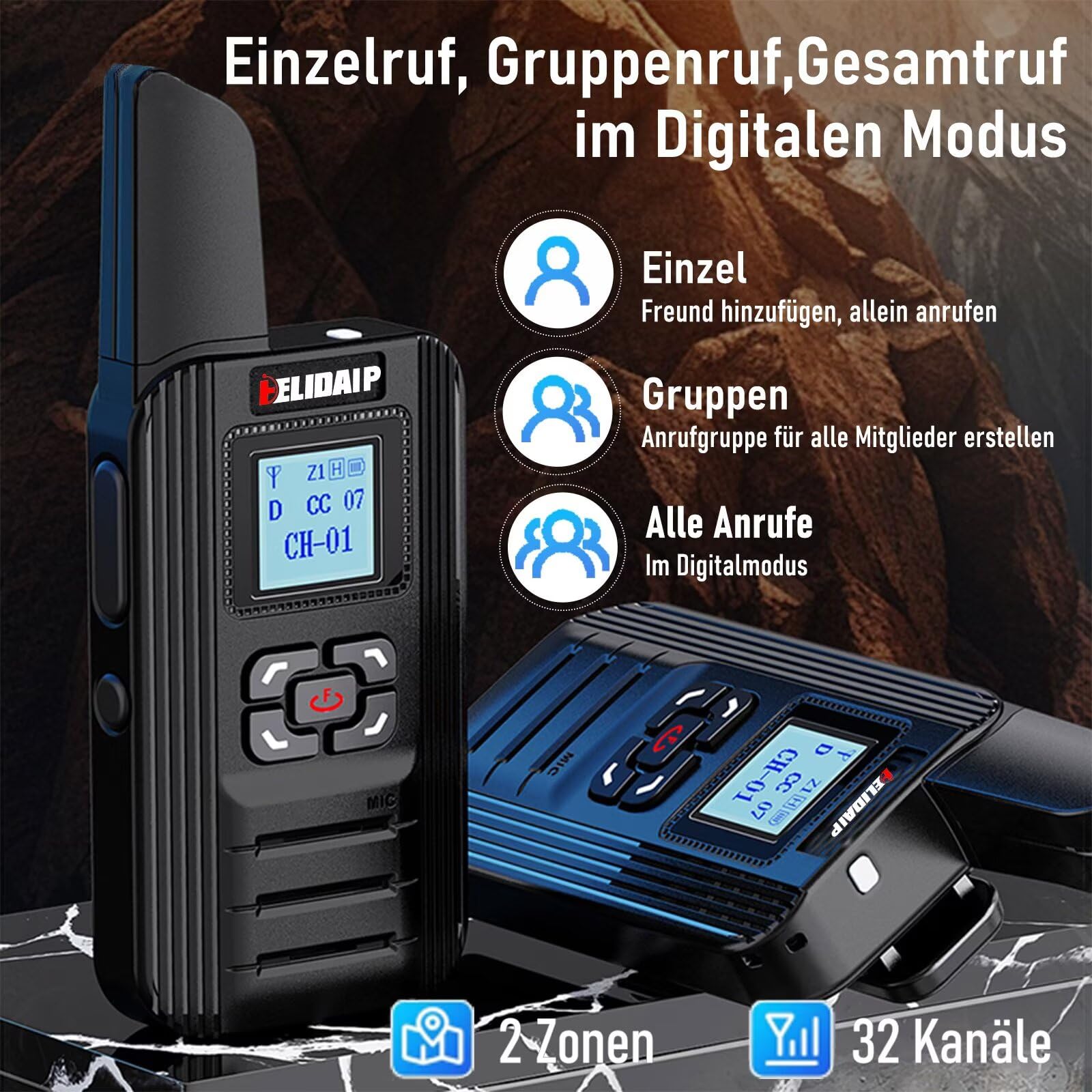 F-711 Mini Walkie Talkies DMR Digital Analog Funkgerät Aufladbar | USB-C 2000mAh Wiederaufladbarer Tragbare Funkgeräte für Restaurant Event Sicherheitsdienst Wanderabenteuer Outdoor, 1 Paar