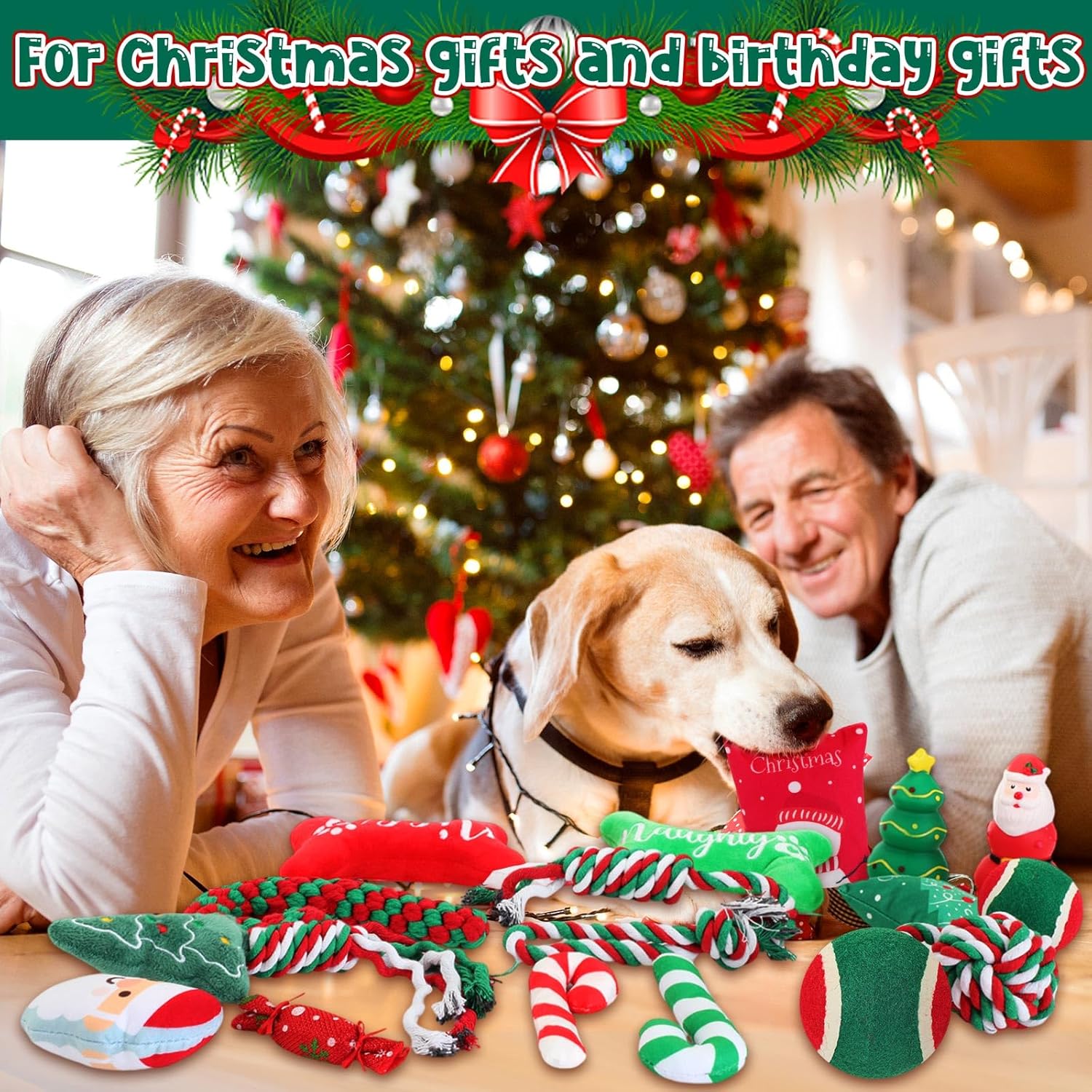 16 Pcs Christmas Dog Advent Calendar 2026 Santa Claus Squeaky Toys Xmas Candy Cane Interactive Ball and Bones Chew Toy for Small Medium Large Pets Puppy Teething Training Gift(Christmas)