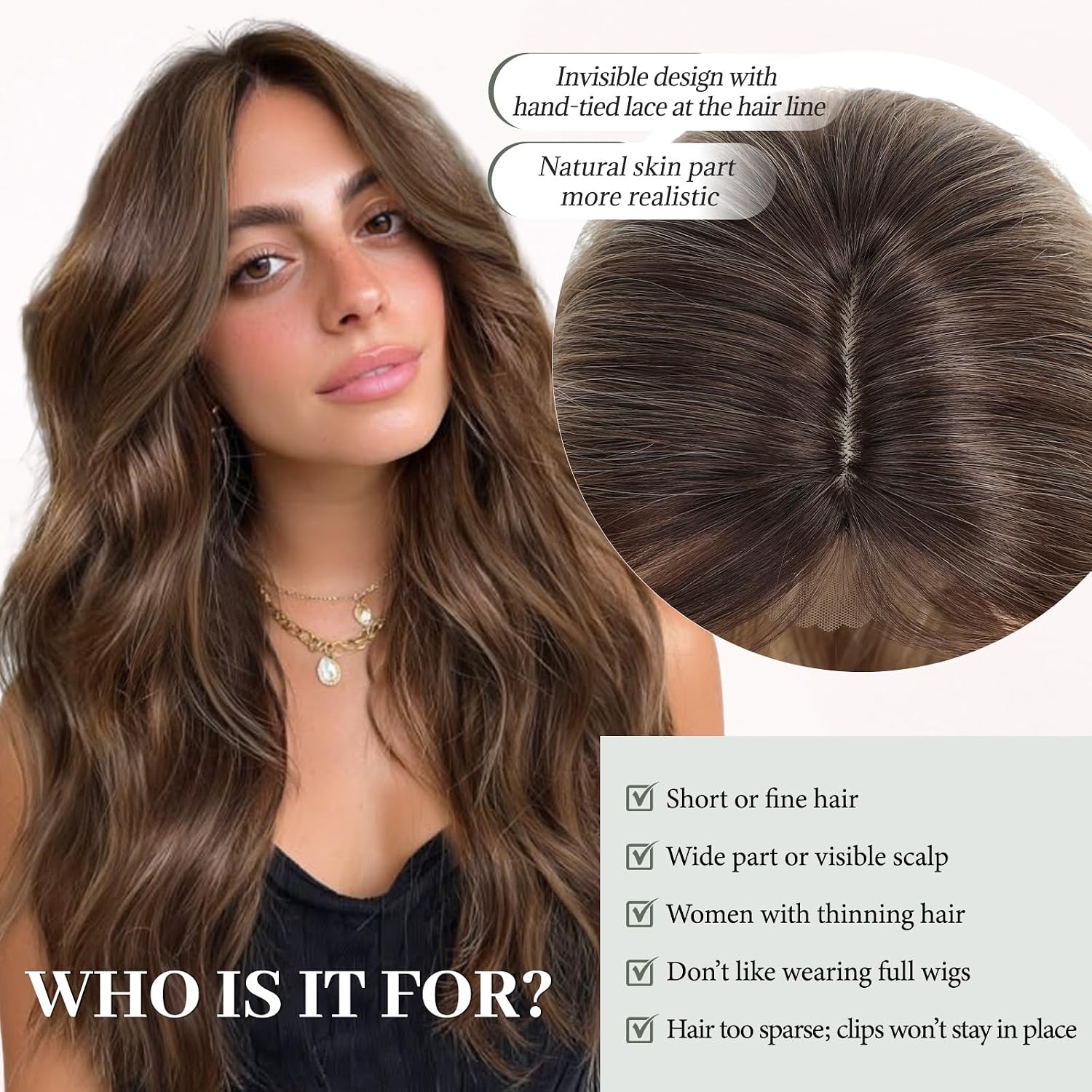Molefi Hair Toppers for Women with Thinning Hair 20inch Wavy Clip in Topper with Large Base Synthetic Affordable Wiglets with Face-Framing Curtain Bangs for Daily Wear