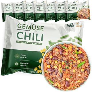 LiveFresh Gemüse Chili | 7 x 400g vegane Diät Feriggerichte | Low Carb Lebensmittel mit 26g Protein und nur 340 kcal pro Portion | Schnell zubereitet | Schonend schockgefrostet