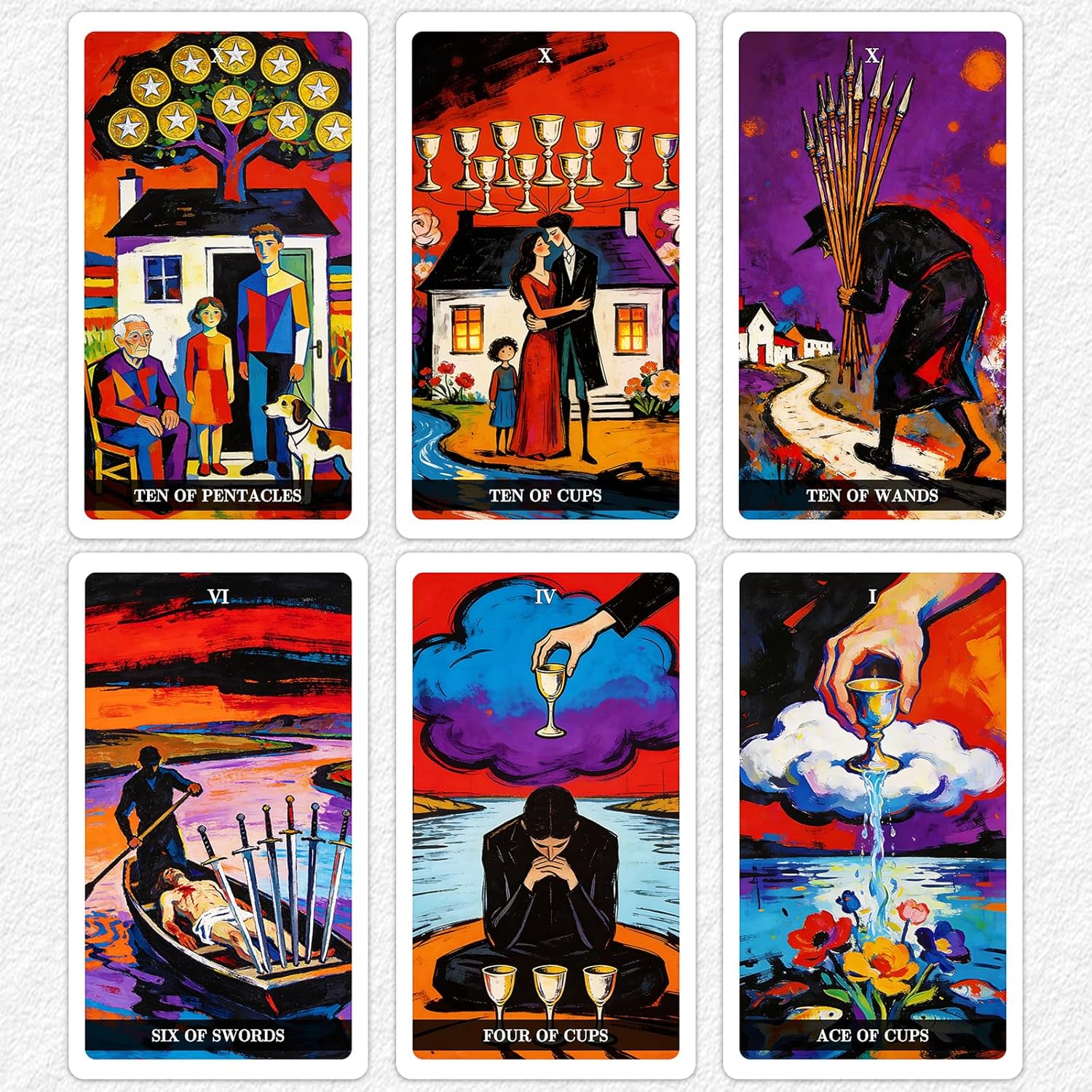 Pacify Abstract Tarot Cards Deck, 78-Card Classic Tarot Deck with Meanings & Guide Book, Artistic Graffiti Tarot Cards for Beginners & Divination