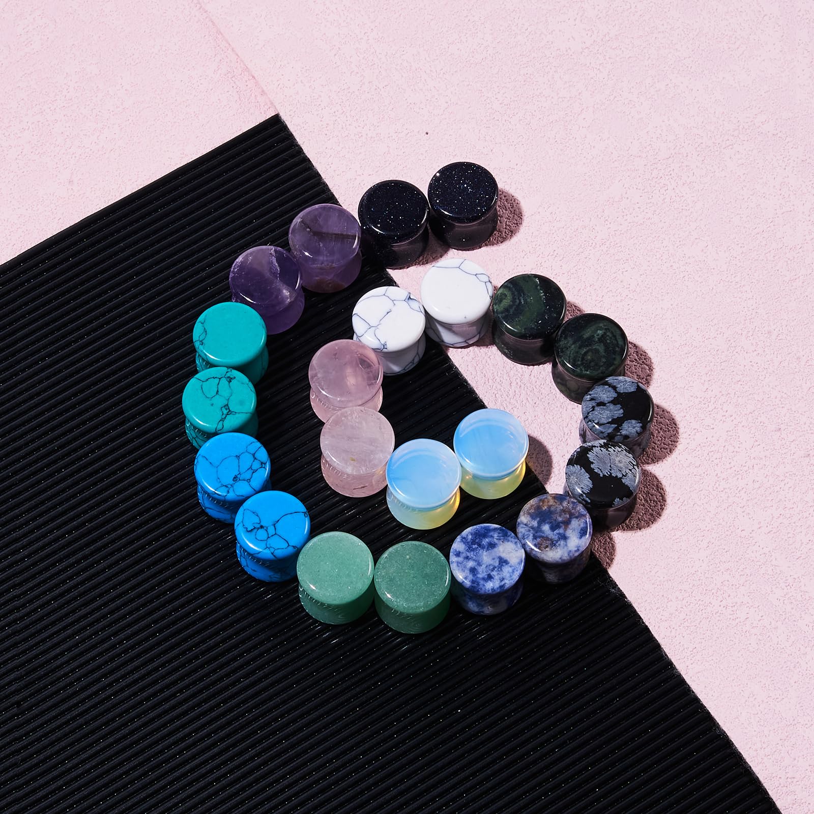 Longbeauty Set di 22 piercing per orecchio in pietra naturale, 6 mm - 16 mm, Pietra