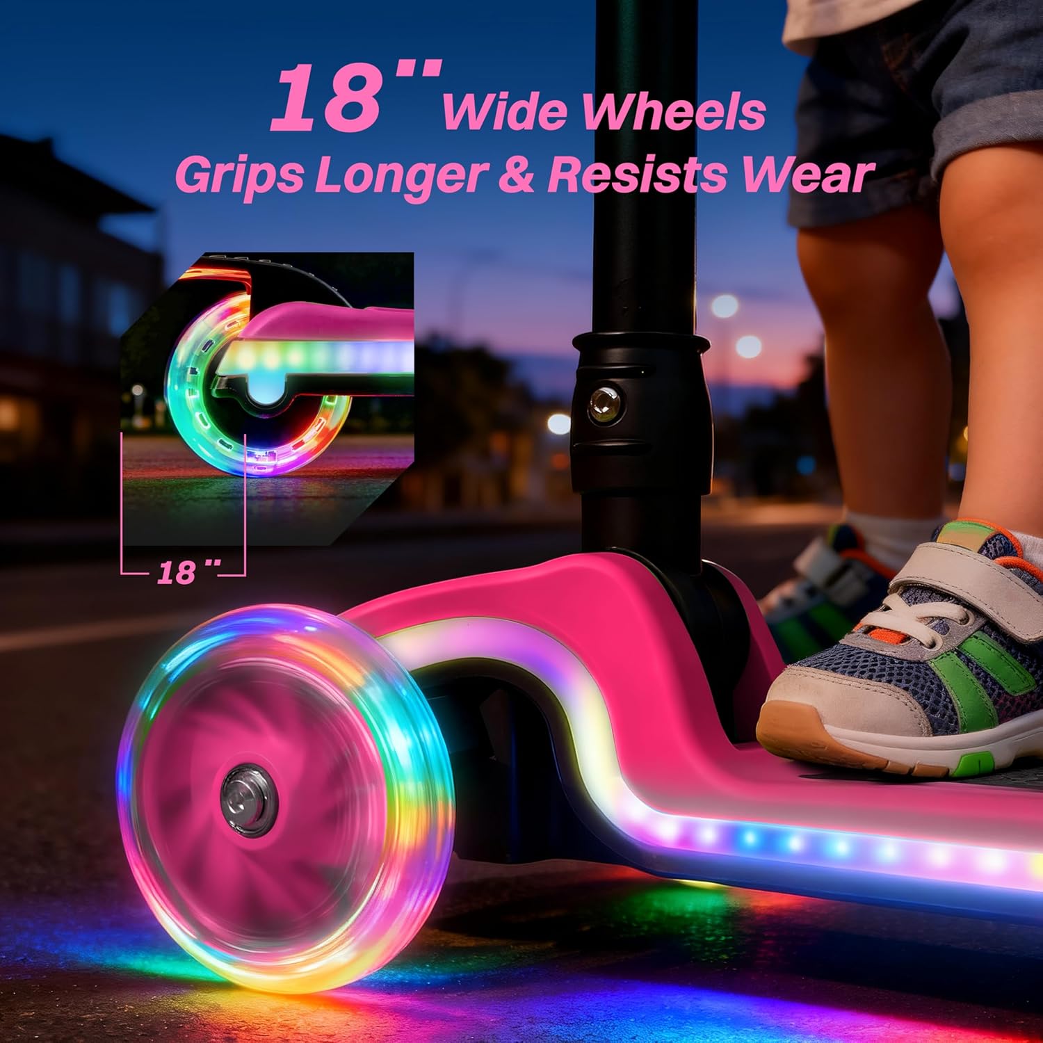 ZIFFY Light-Up Toddler Scooters for Kids 3-8, 3 Wheel Kids Scooter for Boy Girl 110lbs, 20 Dynamic LED Lights, 4 Adjustable Height Ride-on Kick Scooter, Lean-to-Steer Anti-Slip Wide Deck by JOVA - Image 5