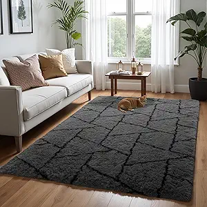 Zentavio Area Rugs for Living Room Rugs for Bedroom 4x6 Carpet Fluffy Fuzzy Soft Shag Aesthetic Plush High Pile Gray Throw Rug for Nursery Kids Room Dorm Triangle Grey