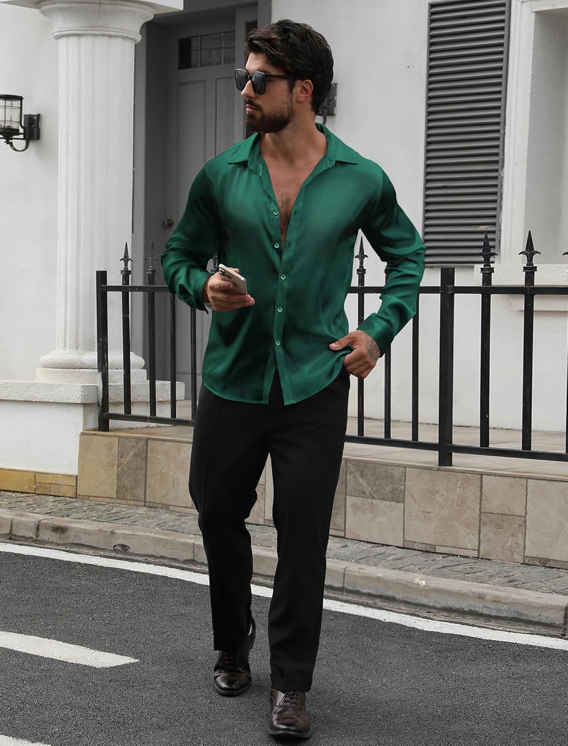 Vssjavun Mens Silk Satin Shirts Long Sleeve Button Down Loose Fit Dress Shirt Luxury Party Prom Wedding Shirts - Image 6