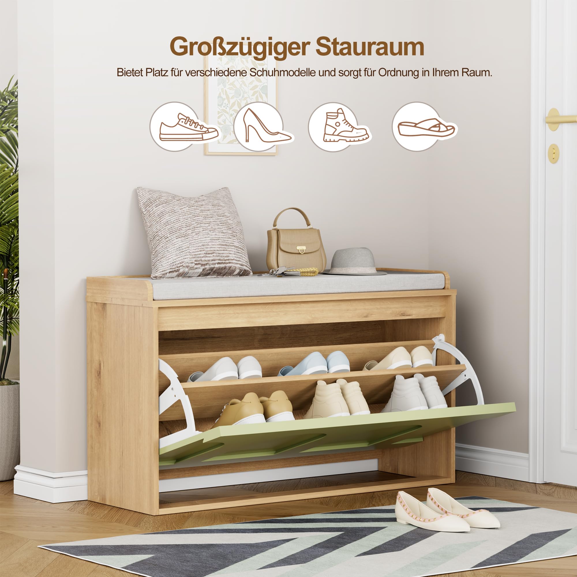 UEV Schuhbank mit Sitzfläche & 1 Klappe, Sitzbank B80xT26xH47,5cm