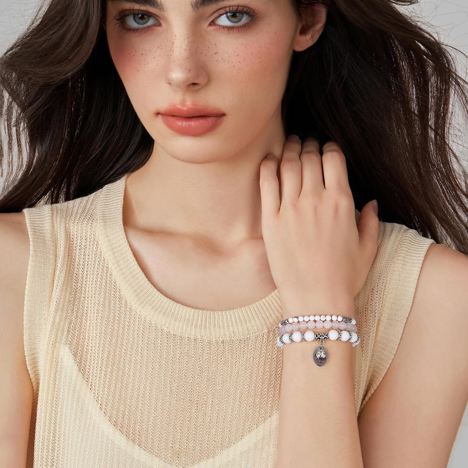 3PCS Crystal Bracelet for Women, Birthstone Amethyst Bead Bracelet Set Stretch Healing Natural Stone Charm Bracelets Birthday Jewelry Gifts for Women - Image 5