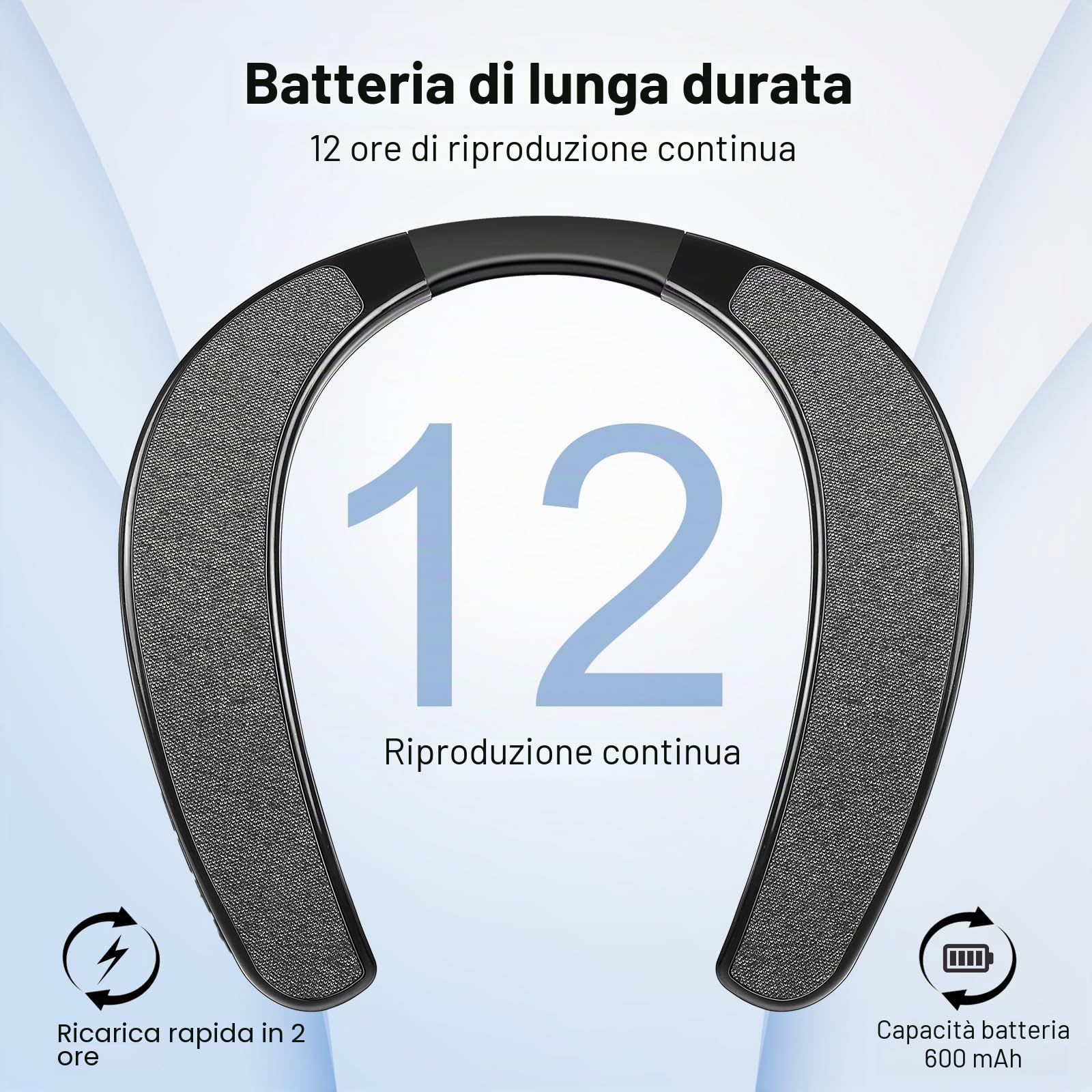 KozyOne - Altoparlante Bluetooth con archetto da collo, altoparlante portatile senza fili con microfono integrato e slot per scheda TF, 12 ore di autonomia, suono surround stereo 3D, ricarica rapida