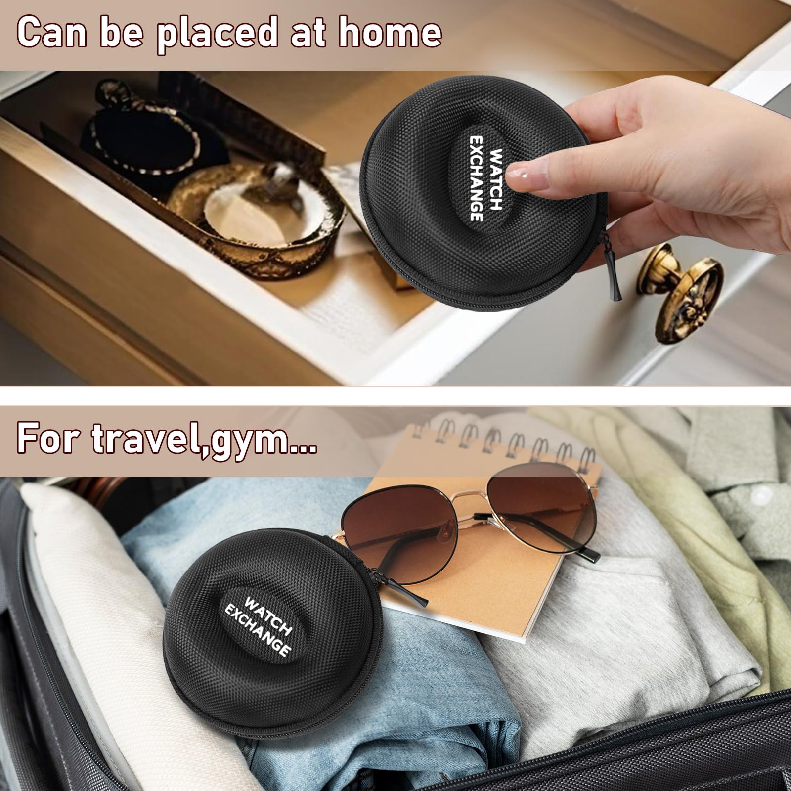 Uhrenreisetasche, 1 Schlitz, Aufbewahrungsbox für eine Uhr, passend für alle Armbanduhren und Smartwatches bis 50 mm (schwarz)