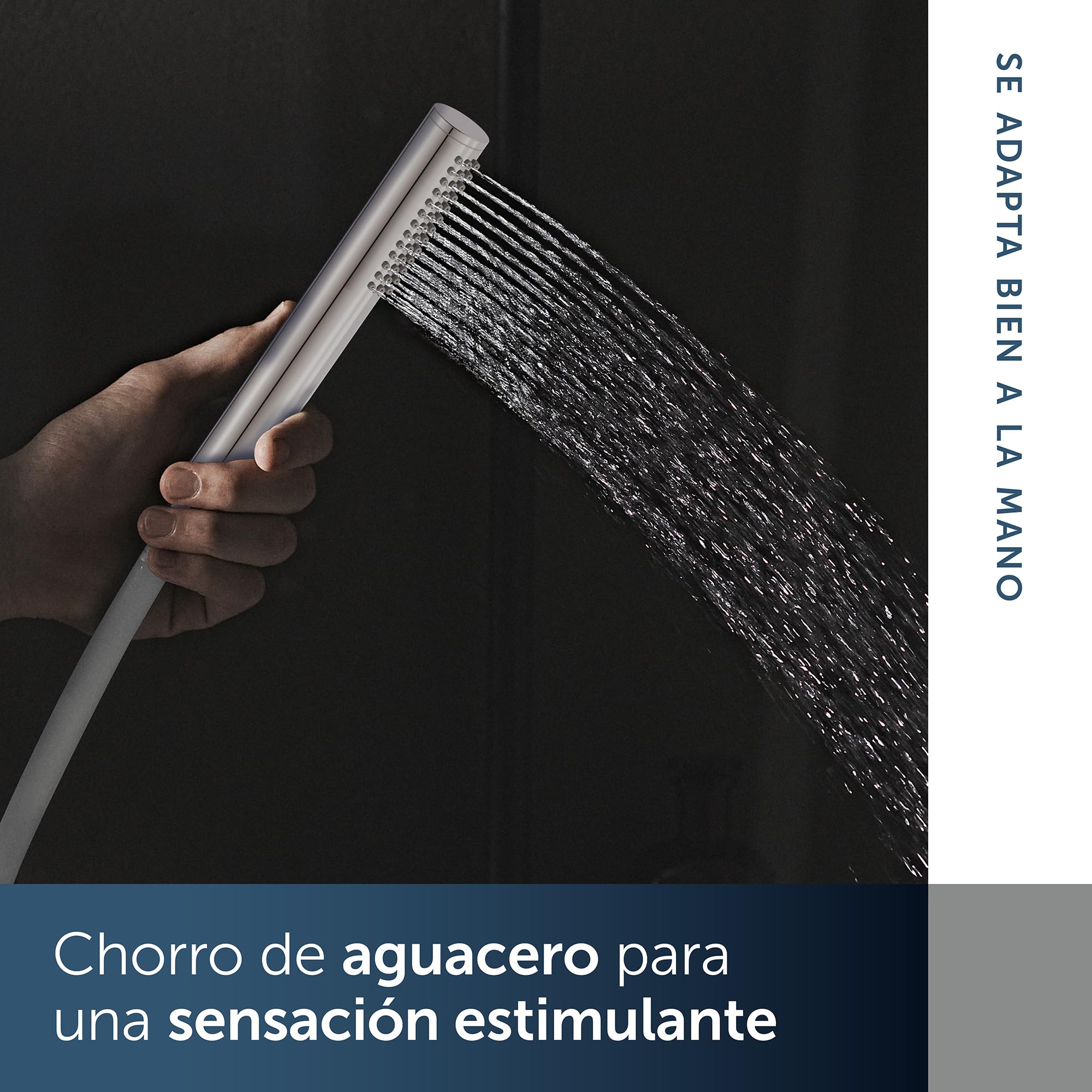 Ducha de mano Ideal Standard – Idealrain Atelier, ducha de mano de 1 función con diseño de barra, cabezal de ducha ahorrador de agua, rosca de conexión estándar G1/2, cromada