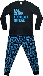 Boys Eat Sleep Football Repeat Long Cotton Pyjamas Blue Unisex