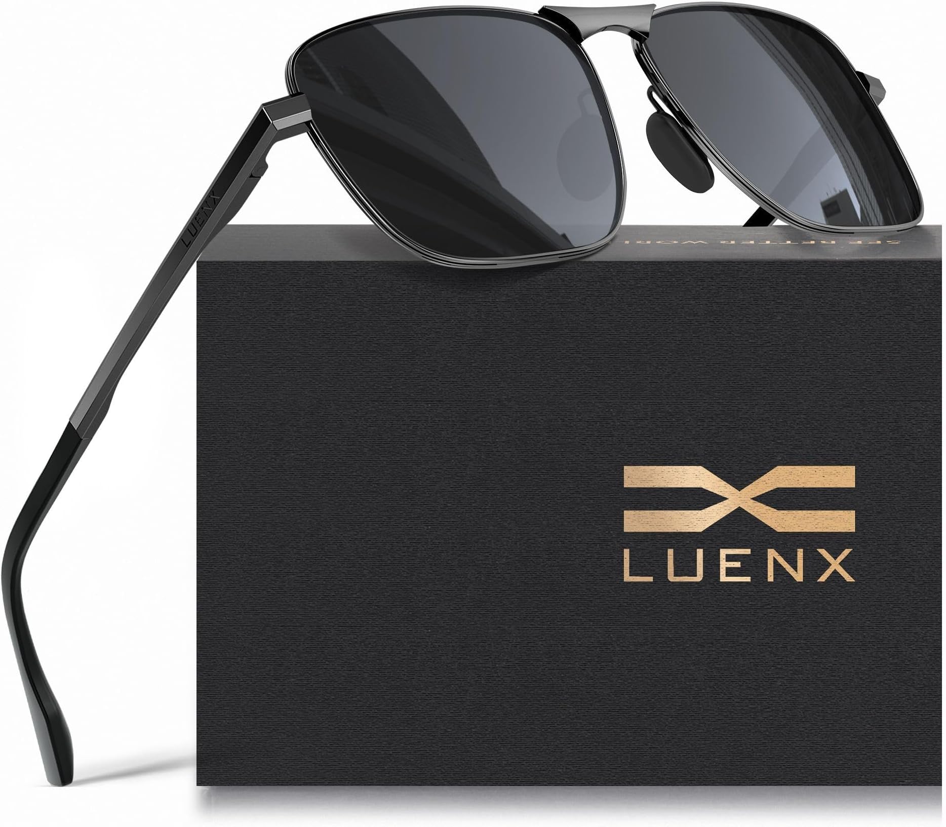 LUENX Rectangular Polarized Aviator Sunglasses for Men Retro Pilot Shades Driving UV400 Protection