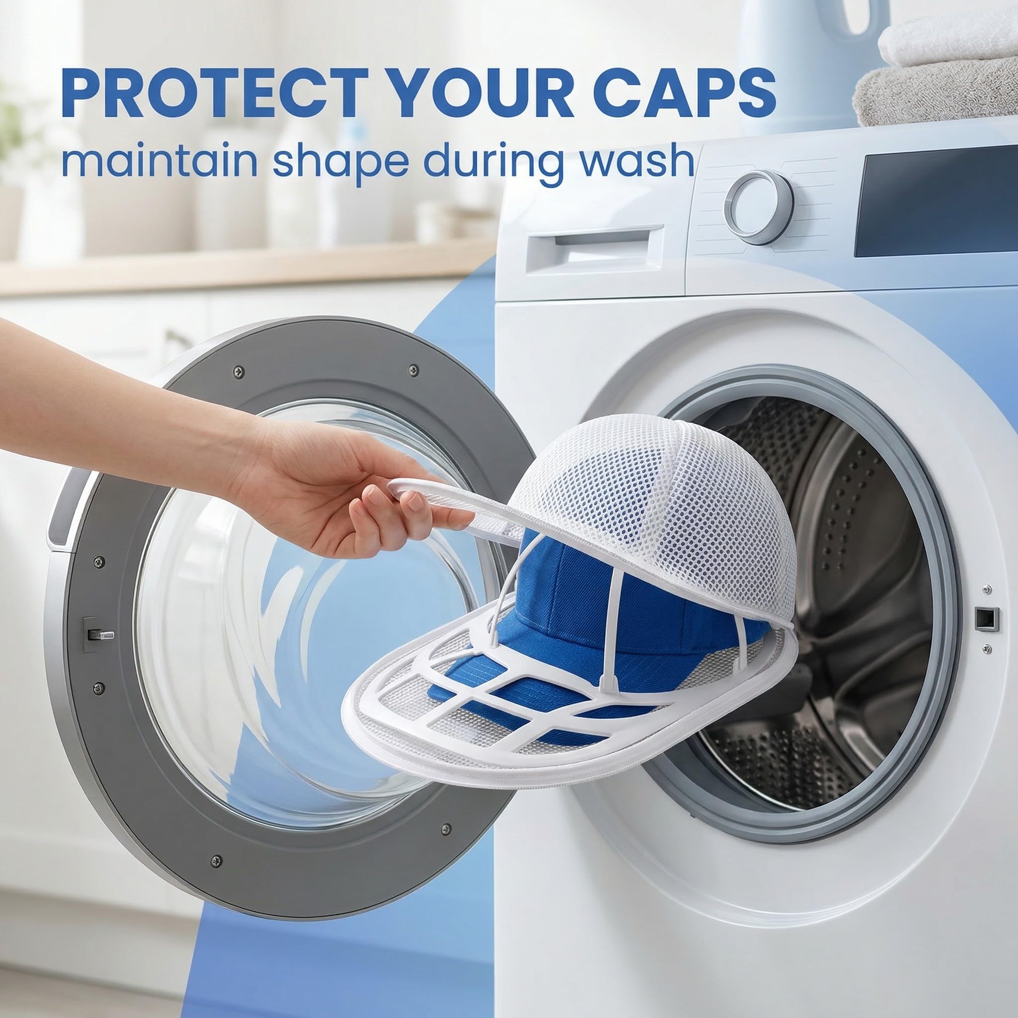 2 Pezzi Porta Cappellini con Visiera per Lavatrice e Lavastoviglie, Supporto Porta Cappelli per Pulizia e Protezione, Organizzatore Cappelli Baseball in Plastica Resistente, Grande, Bianco