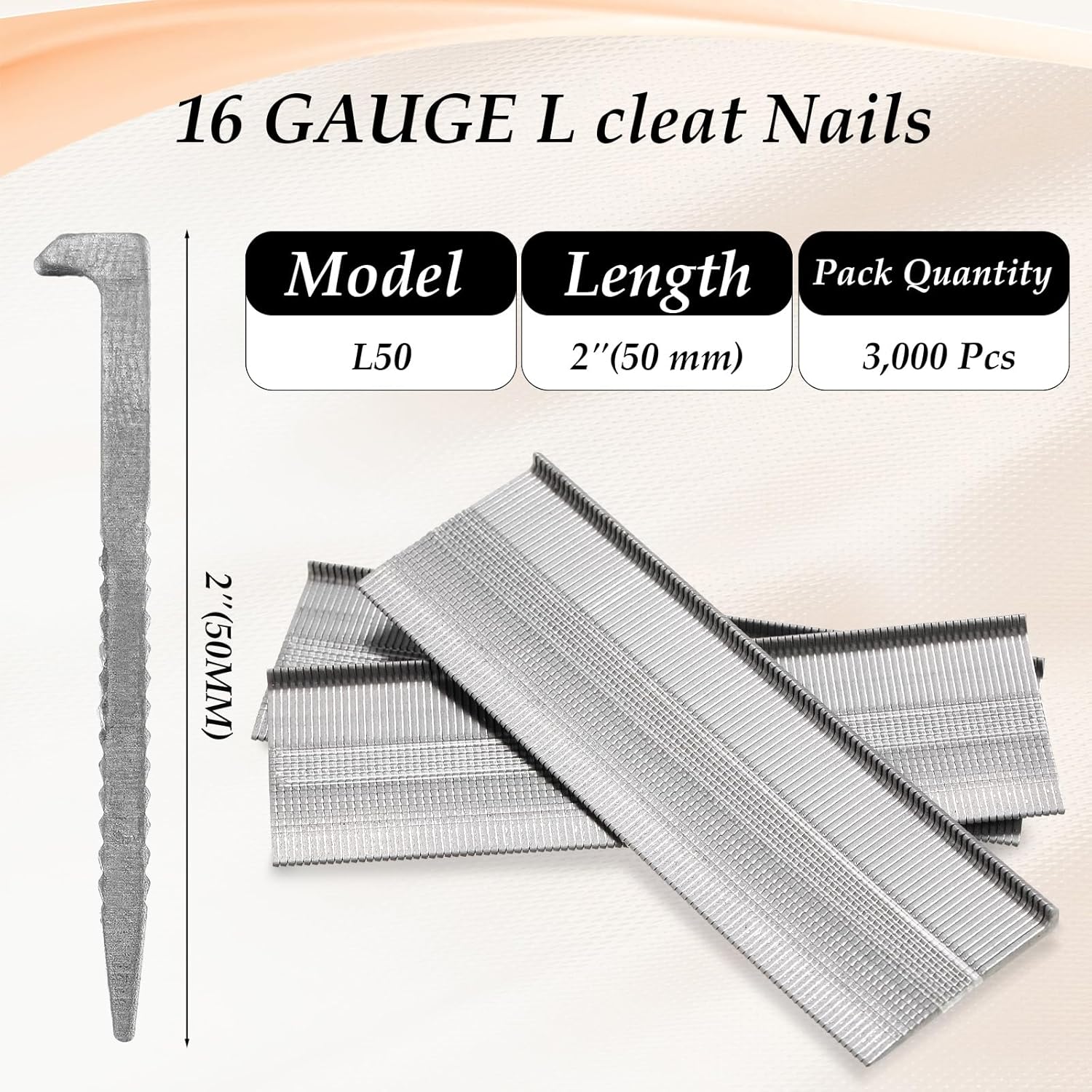 3000 Counts 16 Gauge Flooring Nails, 2 Inch Length 16GA L-Cleat Nail for Hardwood Flooring for Nailer Gun