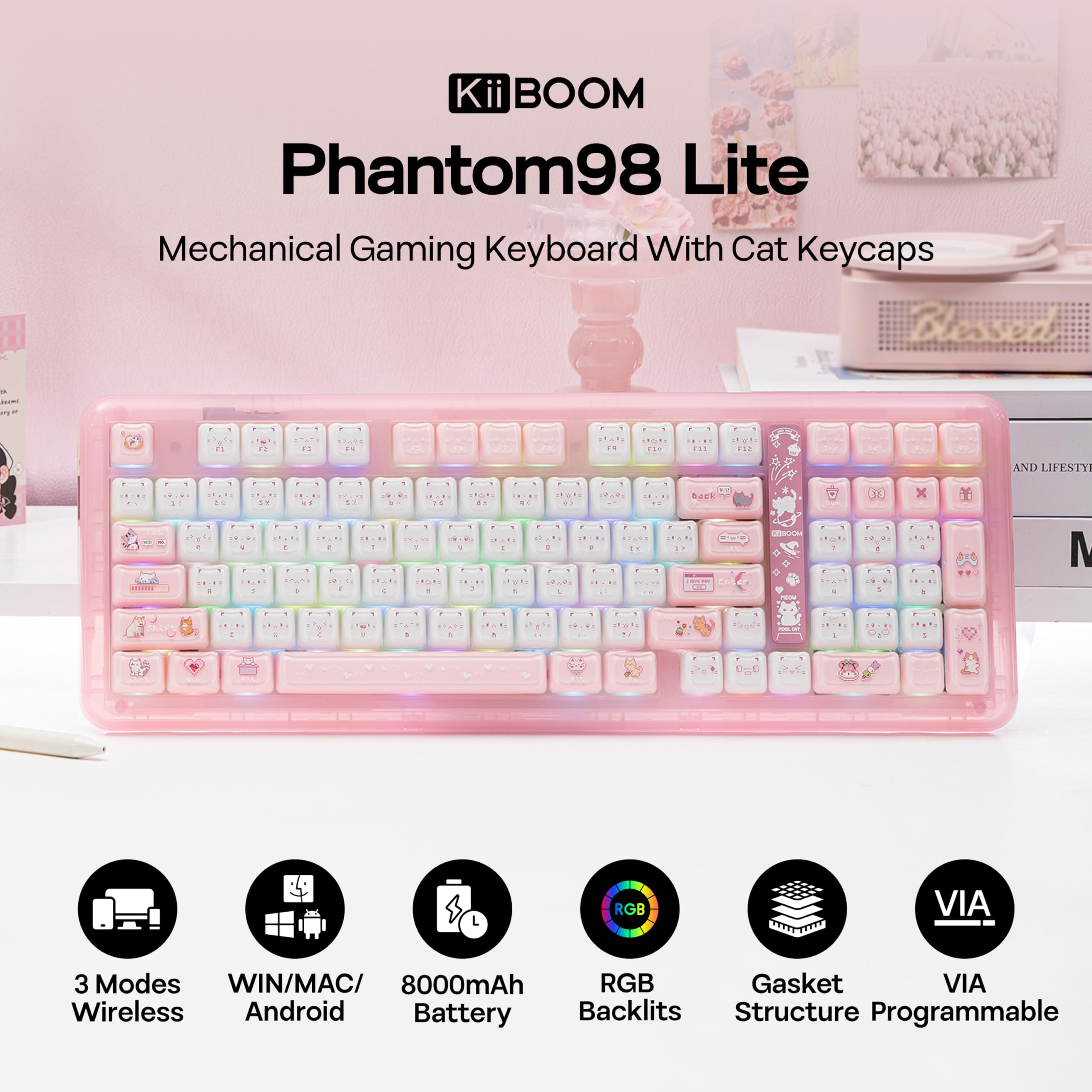 Amazon.co.jp: KiiBOOM Phantom 98 Lite 96% Wireless Gaming Keyboard