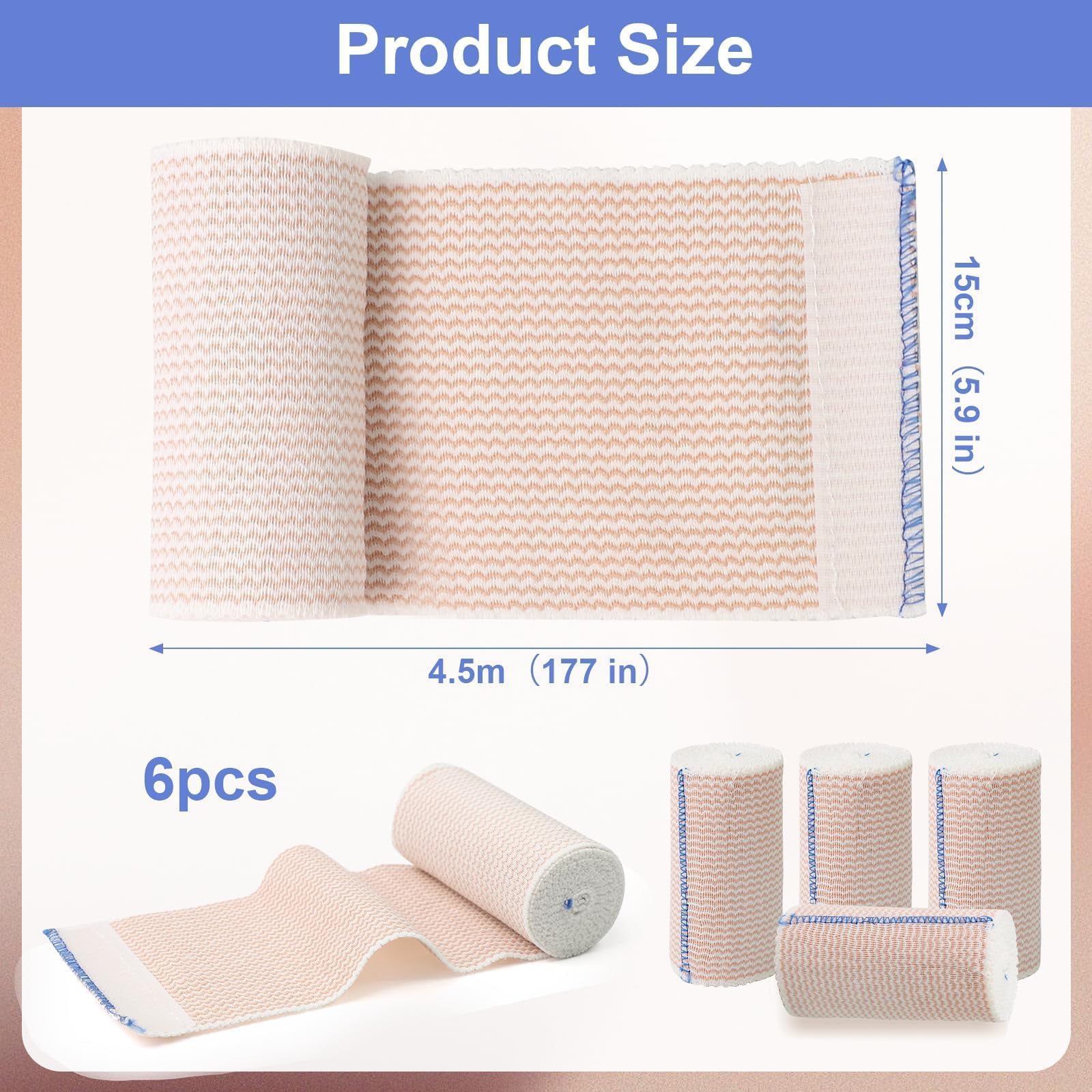 Vendas Elasticas Compresion 6 Rollos Venda Elastica Adhesiva 15 cm x 4,5 m Vendaje Deportivo Algodón Vendaje Autoadhesivo Vendaje de Gasa para Tobillos Brazos Rodillas Piernas
