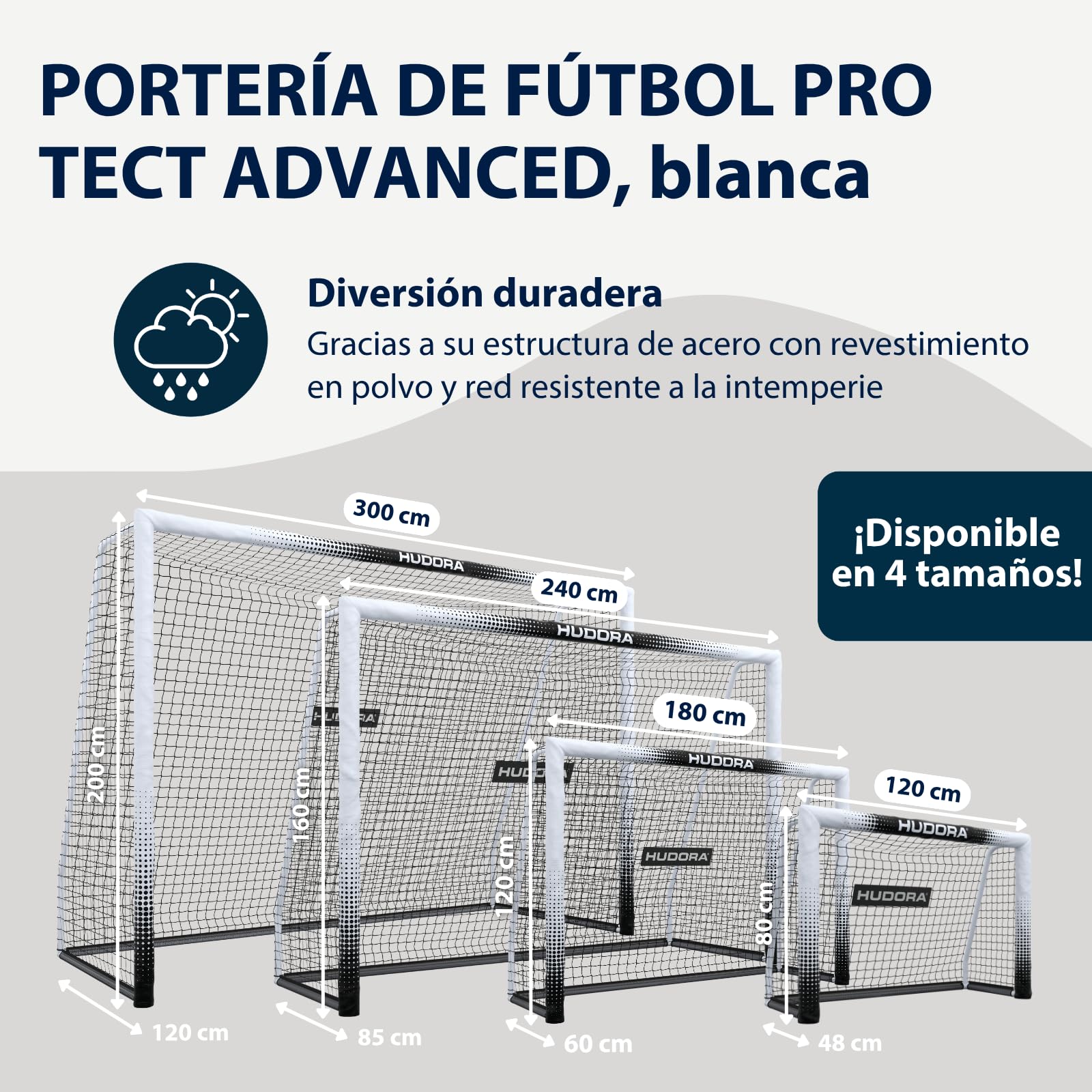 HUDORA Fußballtor Pro Tect 120 Advanced – Outdoor Fußballtor mit Netz und wetterfester Ummantelung