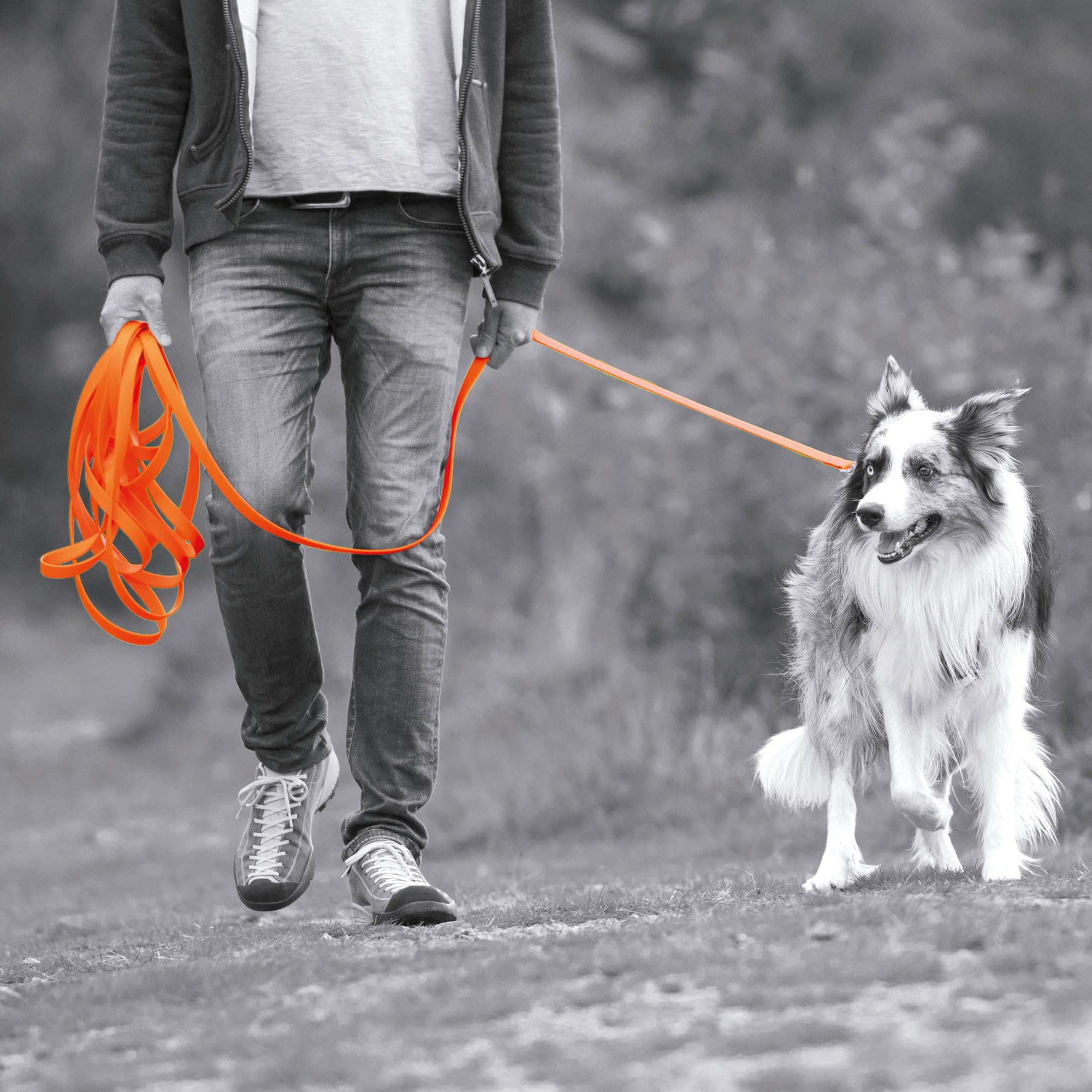 Schecker gelbe Biothane® Schleppleine mit Handschlaufe, 10 m / 19 mm extrem widerstandsfähig, witterungsbeständig und reißfest
