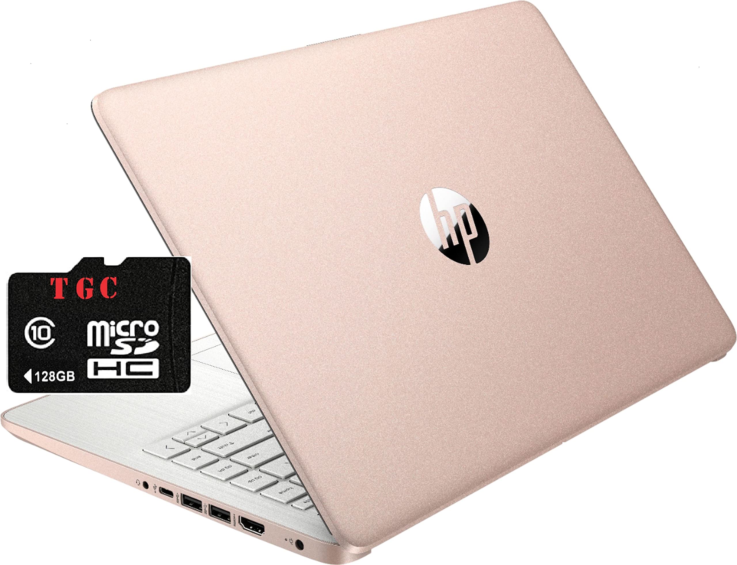 HP 2022 Stream 14in HD Display, Intel Celeron N4020 Dual-Core Processor, 4GB DDR4 Memory, 128GB storage (64GB eMMC+ 64GB card), WiFi, Webcam, Bluetooth,HDMI,1-Year Microsoft 365, Rose Gold|NoCo Bundle