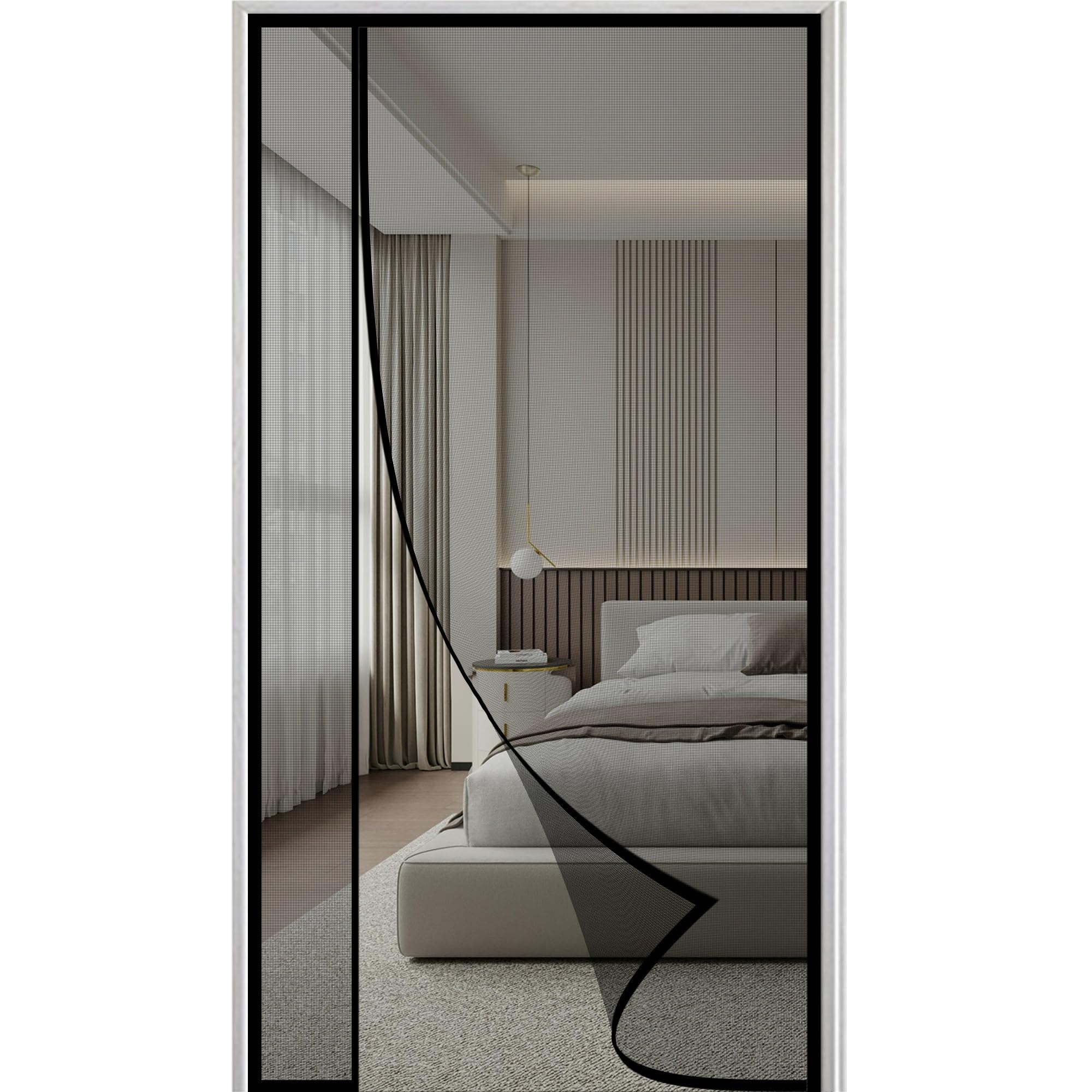 Wyrht Black Side Opening Magnetic Fly Screens For Doors 95X210cm Side Opening Mosquito Net Door Nets Fly Screen French Doors Upgrade Enhanced Screen Mesh Self Closing Hanging Kid And Pet Friendly