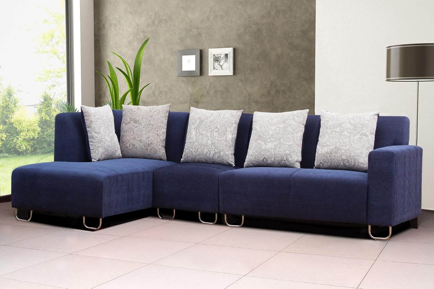 Zurich Elite LHS Navy Blue Fabric Corner Sofa Set Amazon.in Home