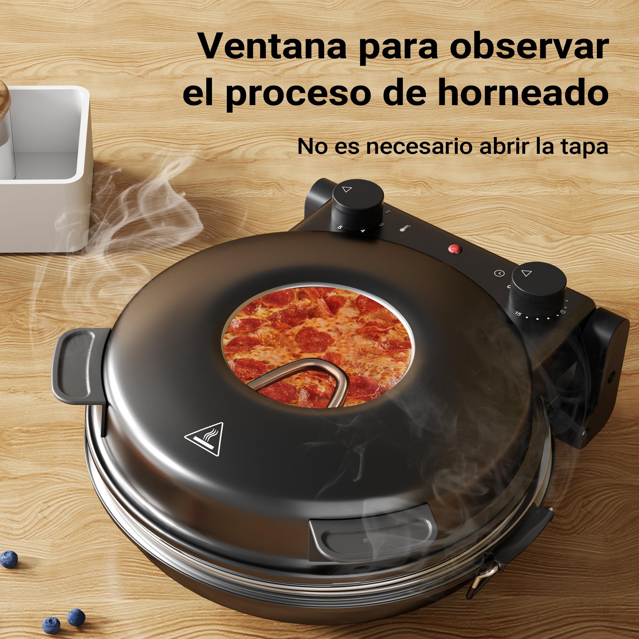 Horno de pizza eléctrico con piedra refractaria Ø32cm máx. 400°C con temporizador y ventanilla