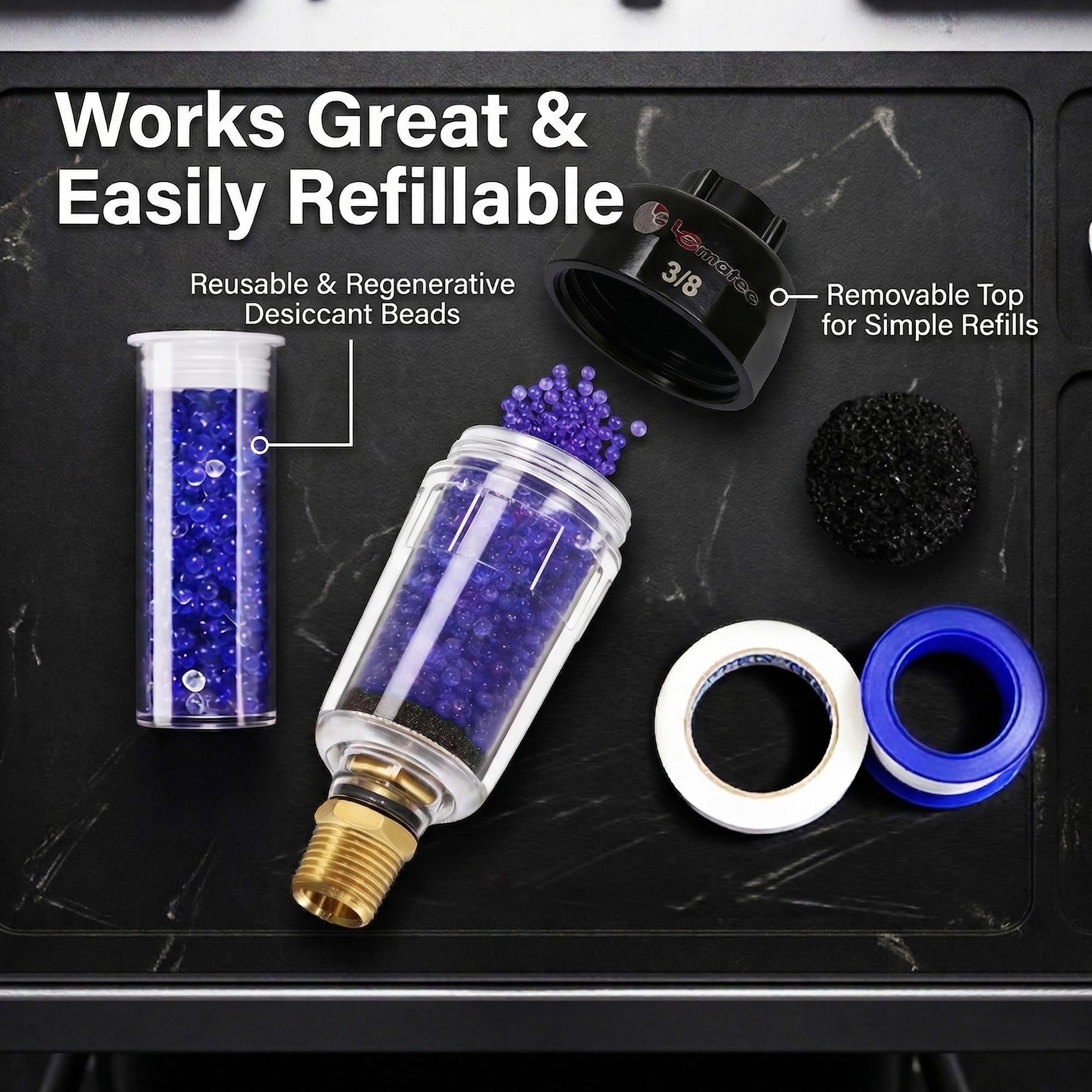 LE LEMATEC Compressed Air Dryer, Inline Desiccant Moisture Filter 3/8" — Amazon image 5