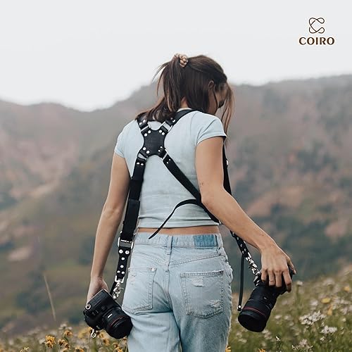 Miniatura 8 de Arnés de cámara para 2 cámaras – Correa de cuero de doble hombro para cámara – Arnés de cámara doble para DSLR/SLR