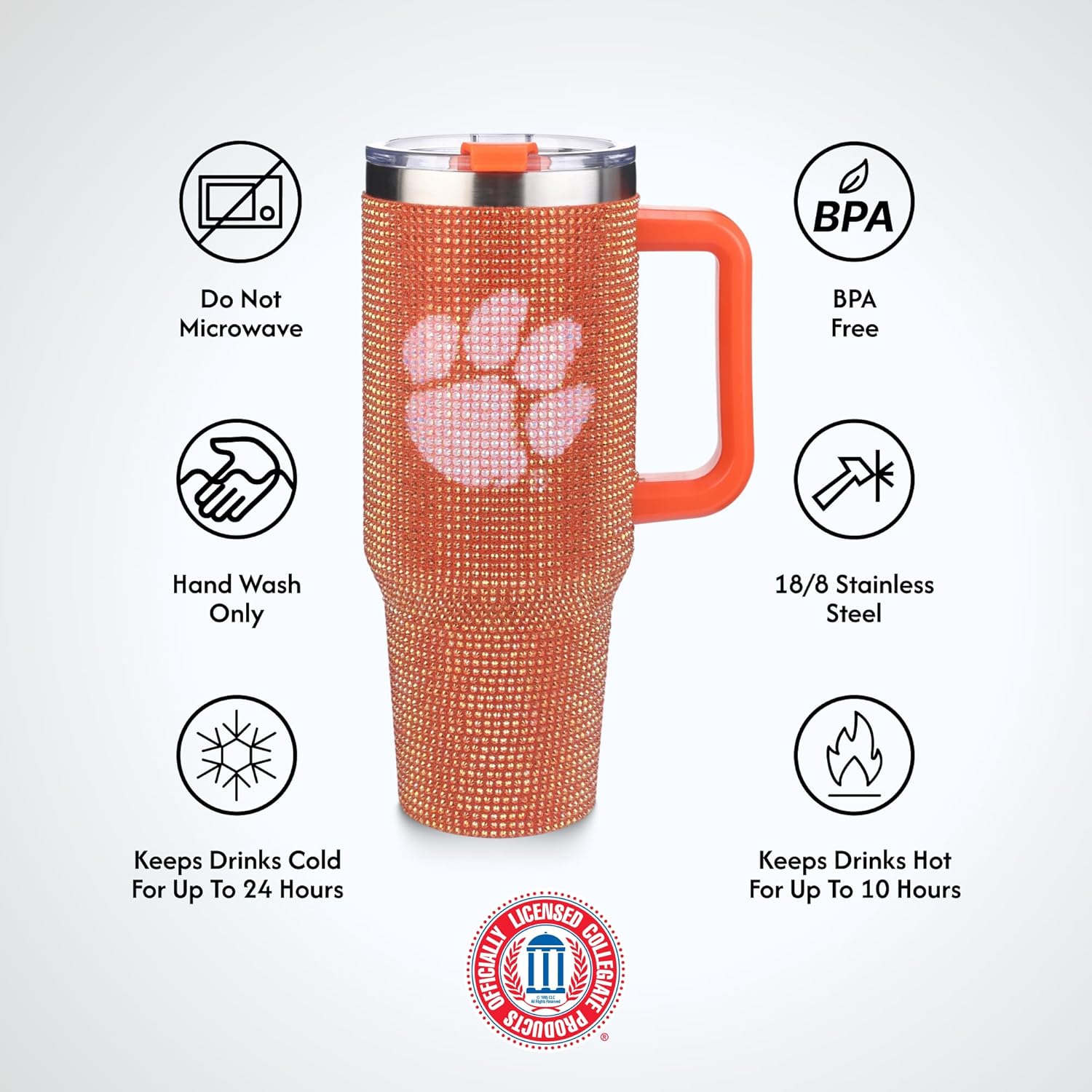 The Memory Company Officially Licensed NCAA 40oz Rhinestone-Embellished Game Day Tumbler, Stainless Steel Sports Water Bottle with Lid & Straw, Vacuum Insulated, For Hot & Cold Drinks - Image 7