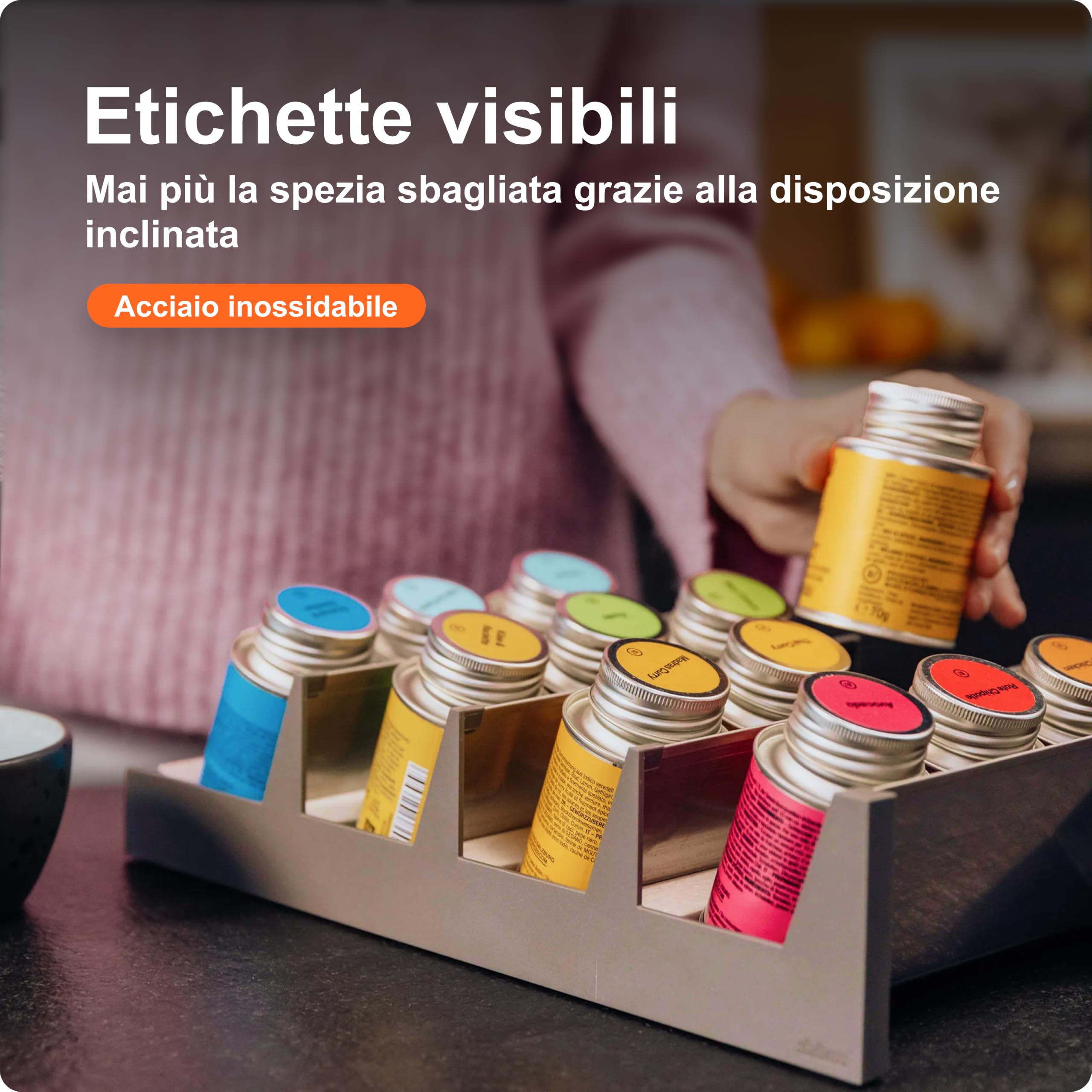 Qualità premium BLUM I Portaspezie AMBIA-LINE per cassetti I Ripiano per spezie I Spice Organizer per cassetti da cucina | Può contenere fino a 16 barattoli di spezie/pacchetti di spezie, scomparti inclinati per una panoramica e un accesso rapido