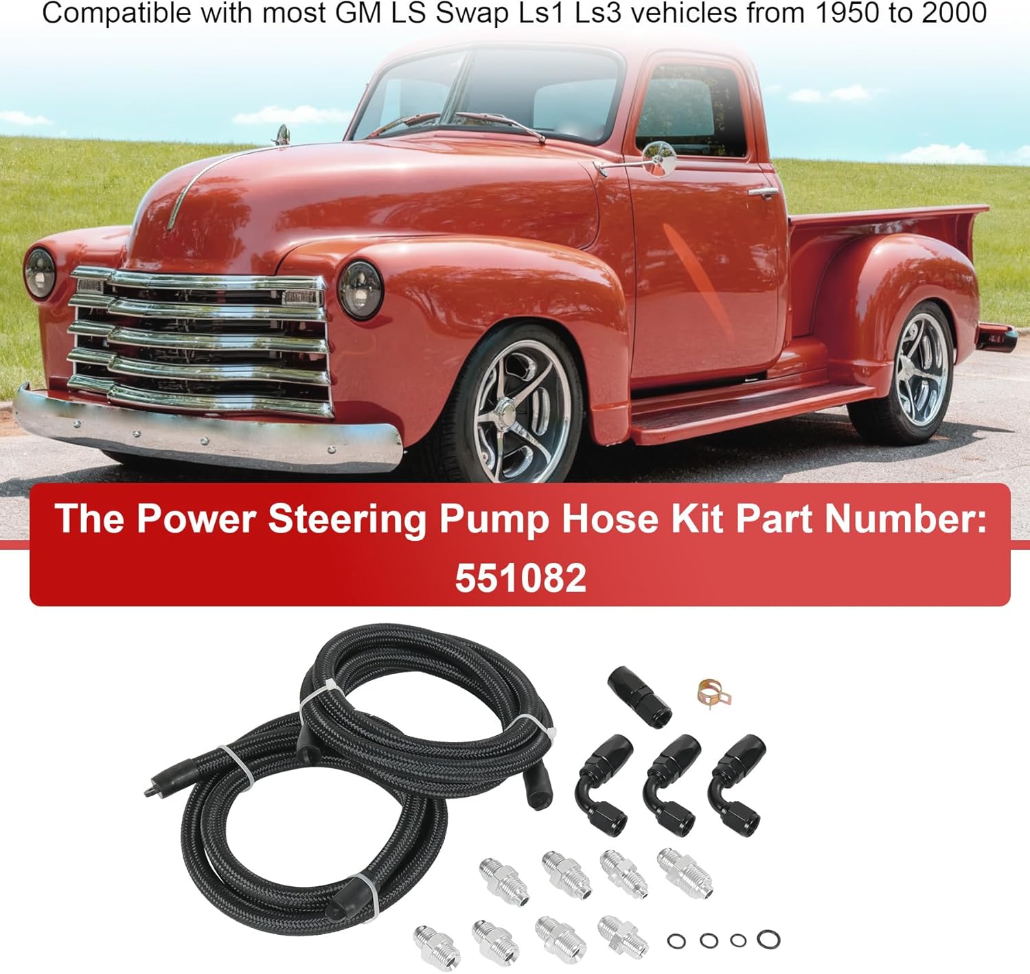 AN6 Power Steering Pump Hose Kit to Gear Box or Rack & Pinion and Return to Reservoir Hose Kit for Pump Mount Reservoir Compatible with LS Swap LS1 LS3 Replace 551082