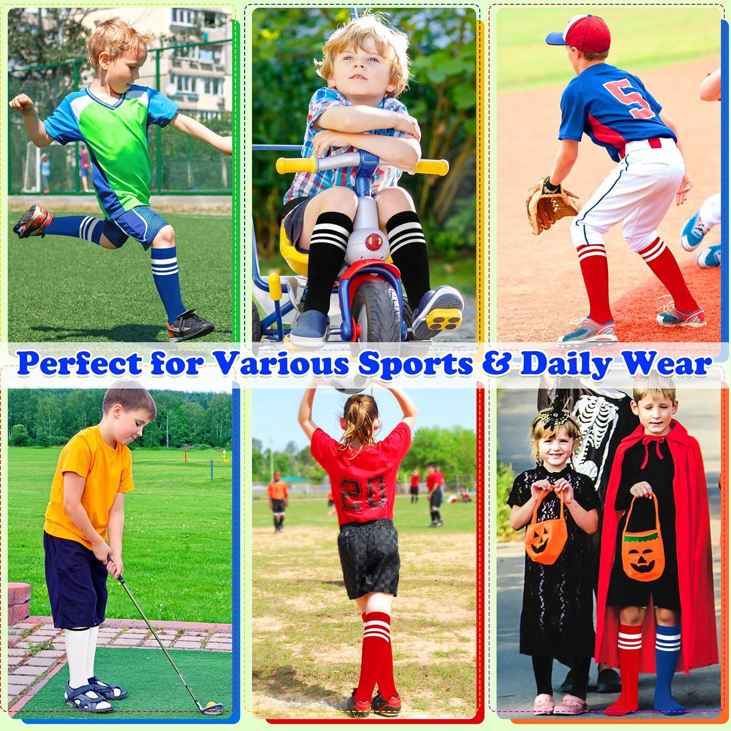 Sarfel 4 Pairs Toddler Soccer Socks Kids Soccer Socks Youth Football Sock Boys Baseball Sock Kids Girls Softball Accessory