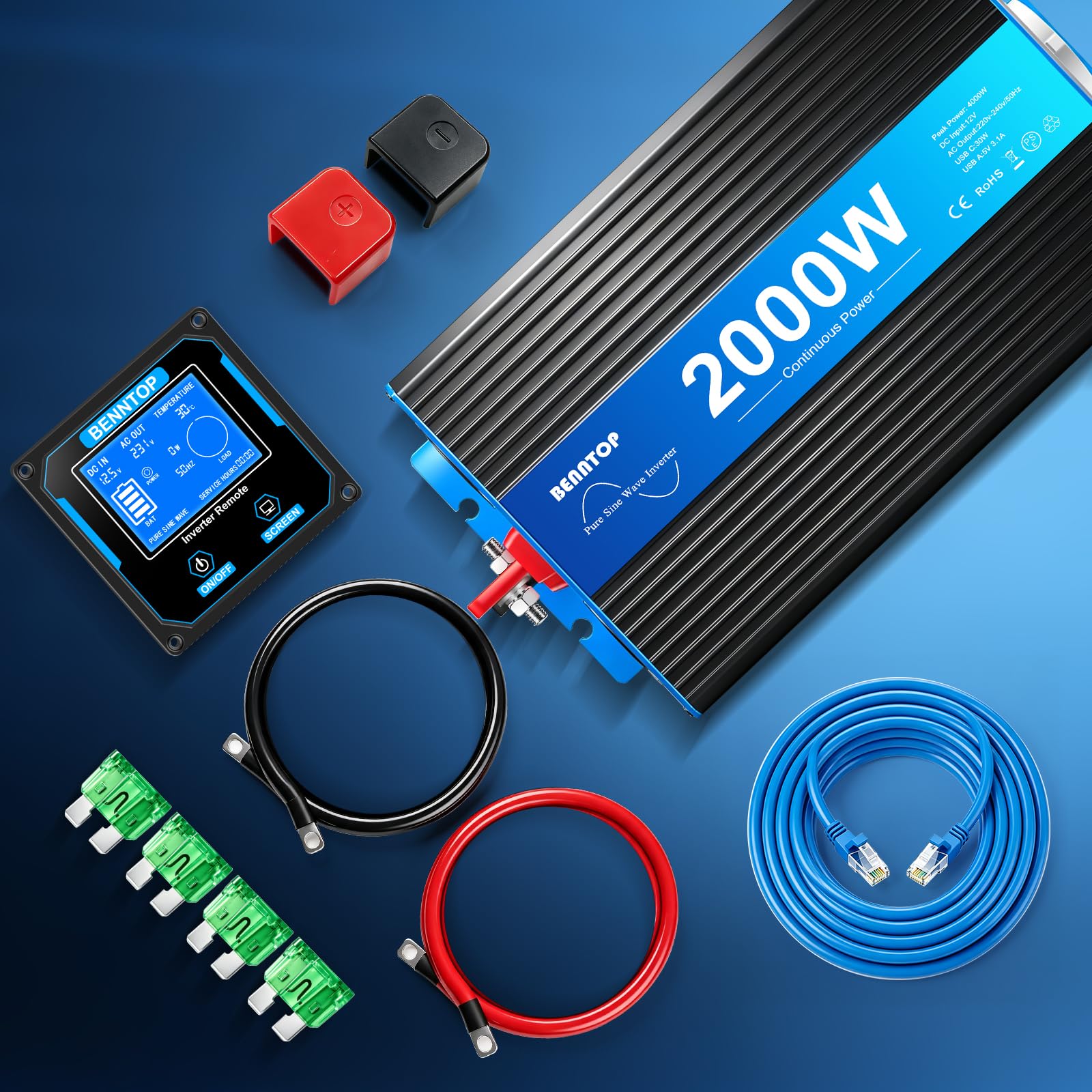 Inversor 12V a 230V Onda Pura 2000W Transformador de Voltaje