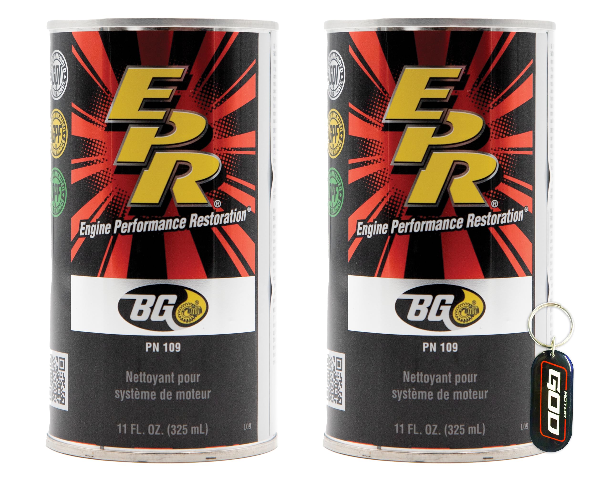 Motor God 2 Cans of New BG EPR Engine Performance Restoration 109 key chain