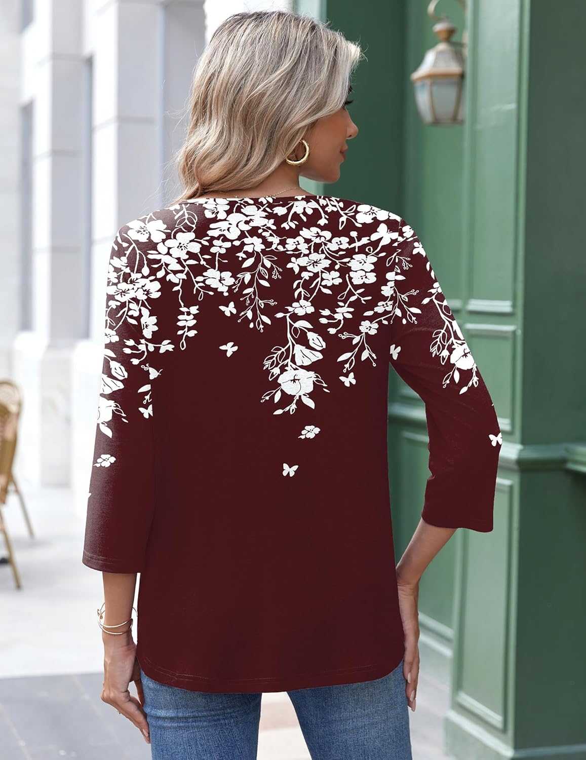 Zeagoo 3/4 Length Sleeve Womens Tops Round Neck Casual Summer Tunic Tops Basic Tees Blouses Dressy T-Shirts Pleated Shirts - Image 3