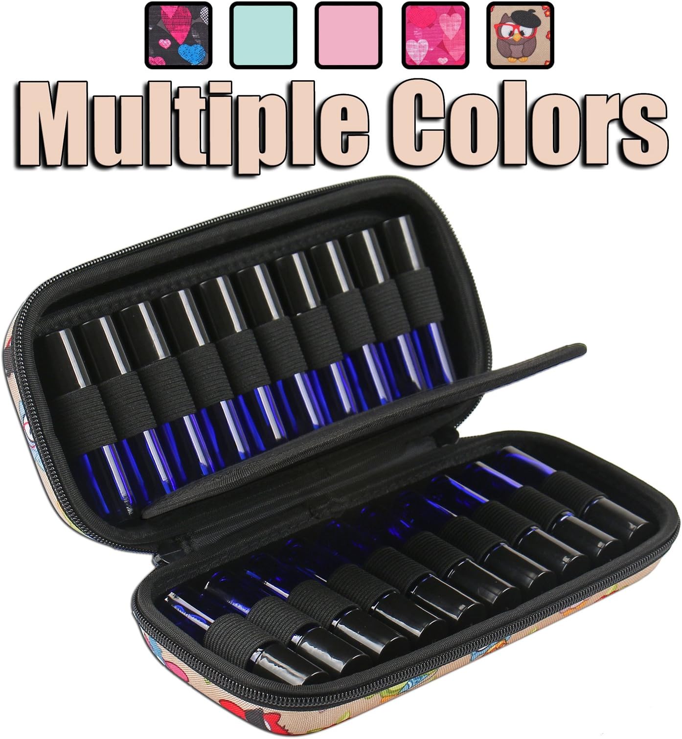 20 Bottle Essential Oil Carrying Case Premium Hard Shell Protection for up to 20 Bottles – Perfect for Roller and Standard Bottles 5ml to 10ml – Great for Travel (Fun Owls)