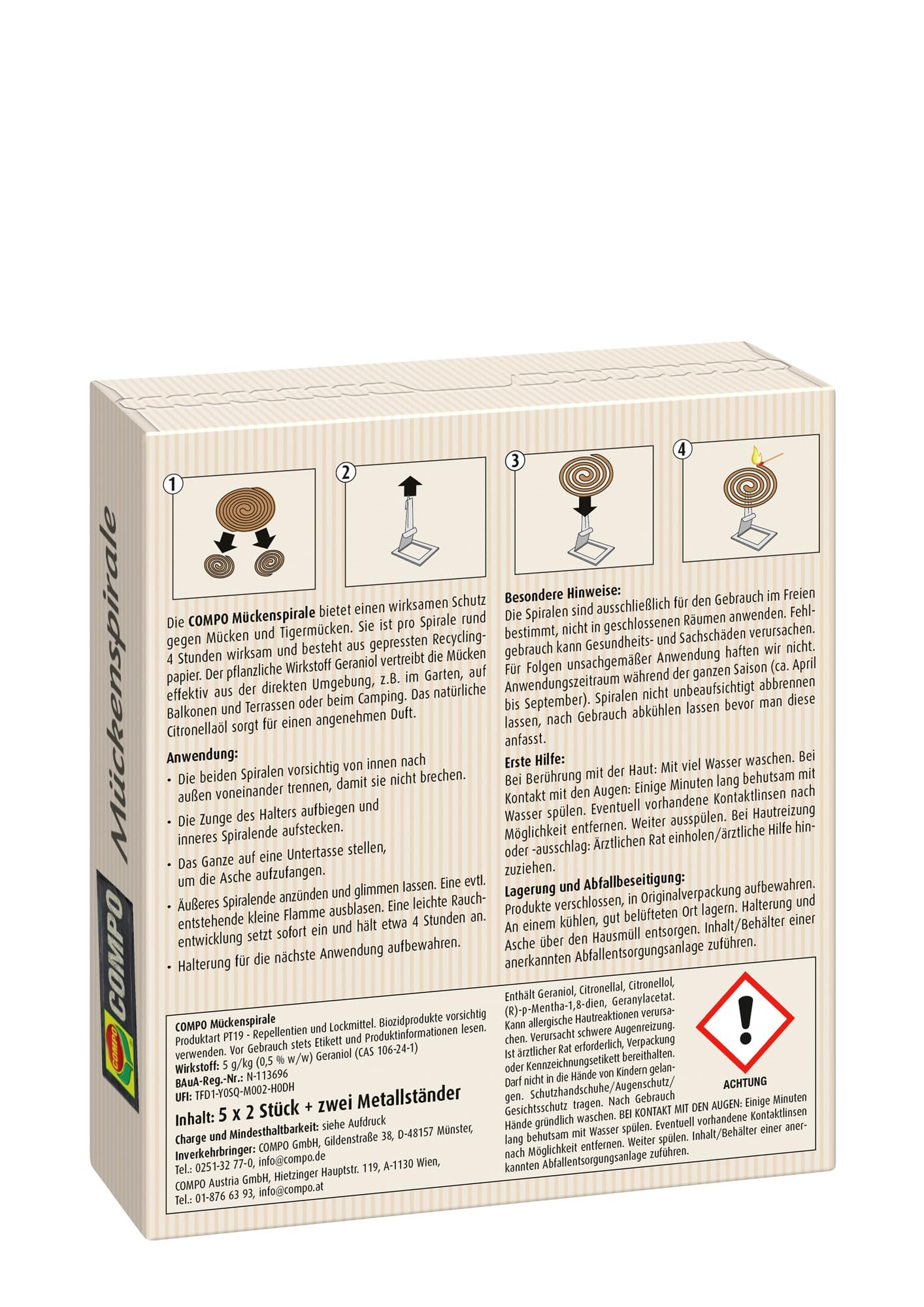 COMPO Spirala przeciw komarom – 5 x 2 sztuki – spirala przeciw owadom | ochrona przed komarami | skuteczna ochrona przed komarami, komarami i owadami latem