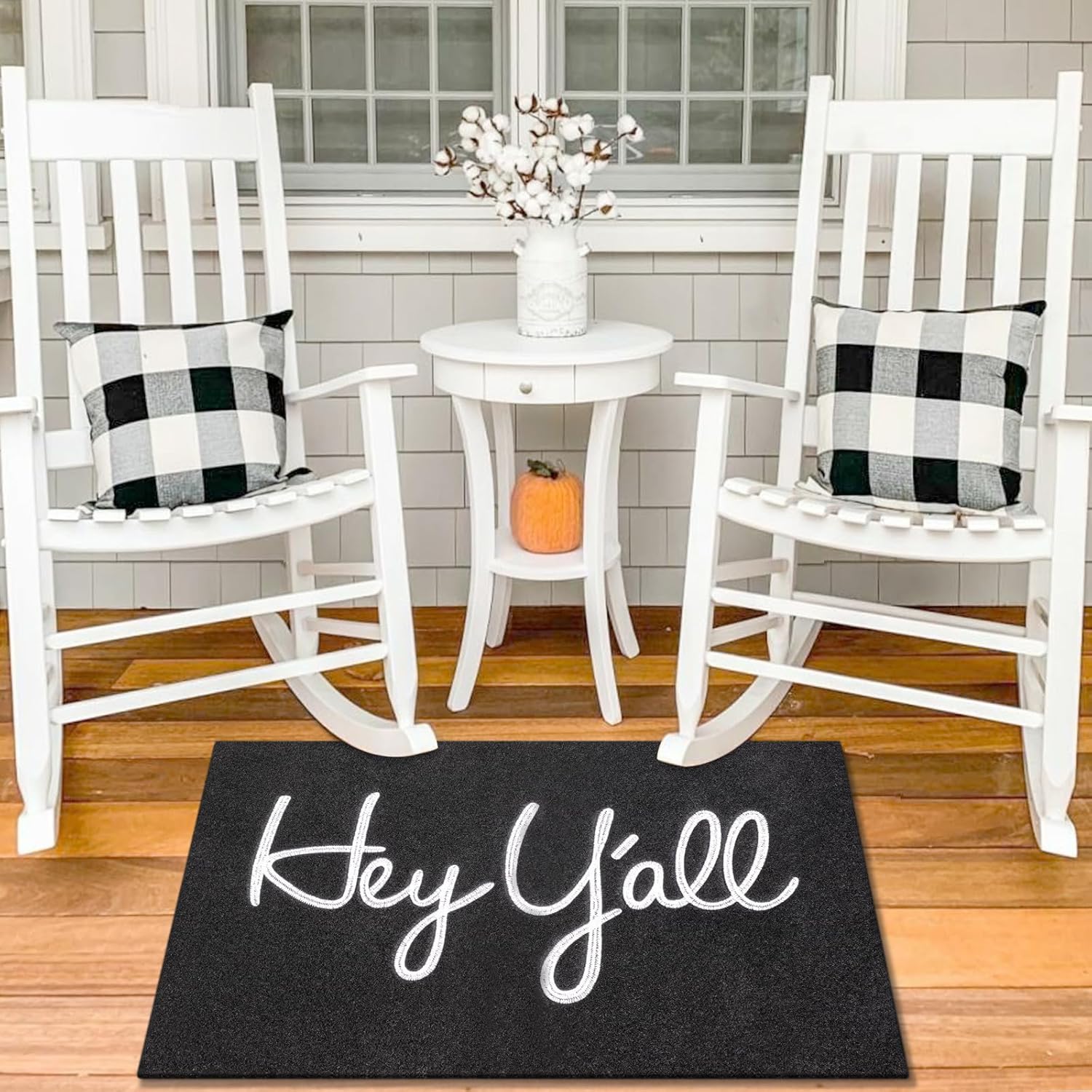 Front Door Welcome Outdoor Mats, Hey Y'all Doormat Rubber Heavy Duty Backing Mats for Home Decor Indoor Farmhouse Funny Kitchen Mats Patio Black 36" x 24"