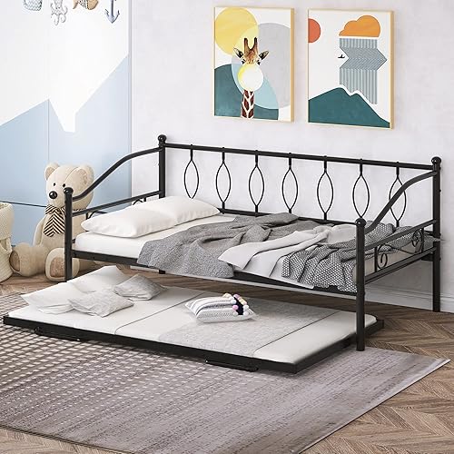Miniatura 3 de EMKK Sofá cama de metal de tamaño individual con nido ajustable de tamaño individual, nido plegable portátil para niños, adolescentes y adultos,