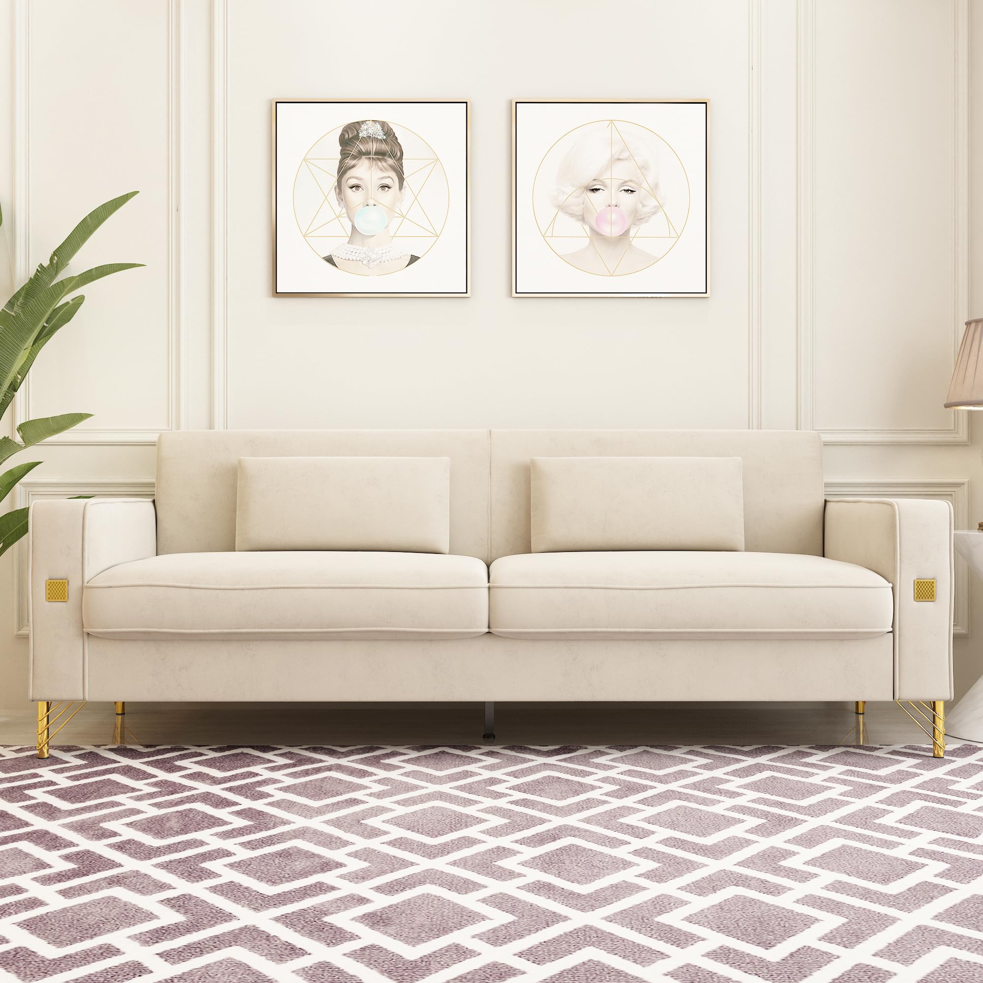 Amazon.com: 85 in 3-Seat Couch Velvet Sofa, Mid Century Modern