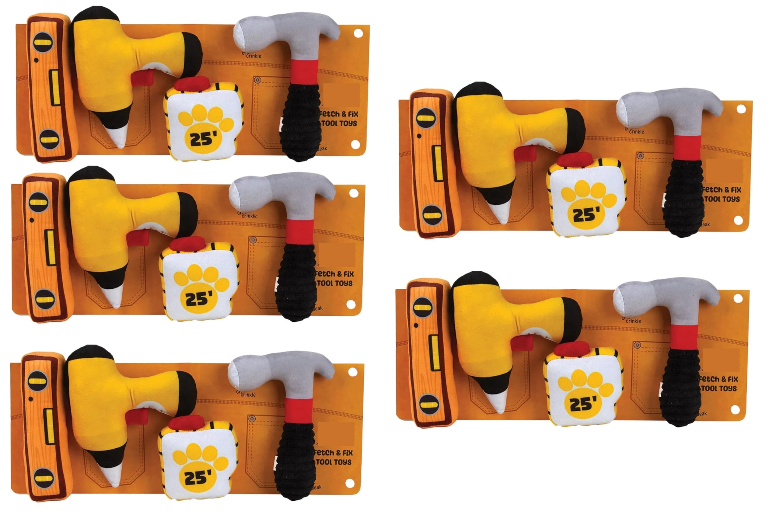PUREPET Dog Toy Pack 4 Tools in One Set Crinkle Squeak Fetch and Fix Fun Hammer Measuring Tape