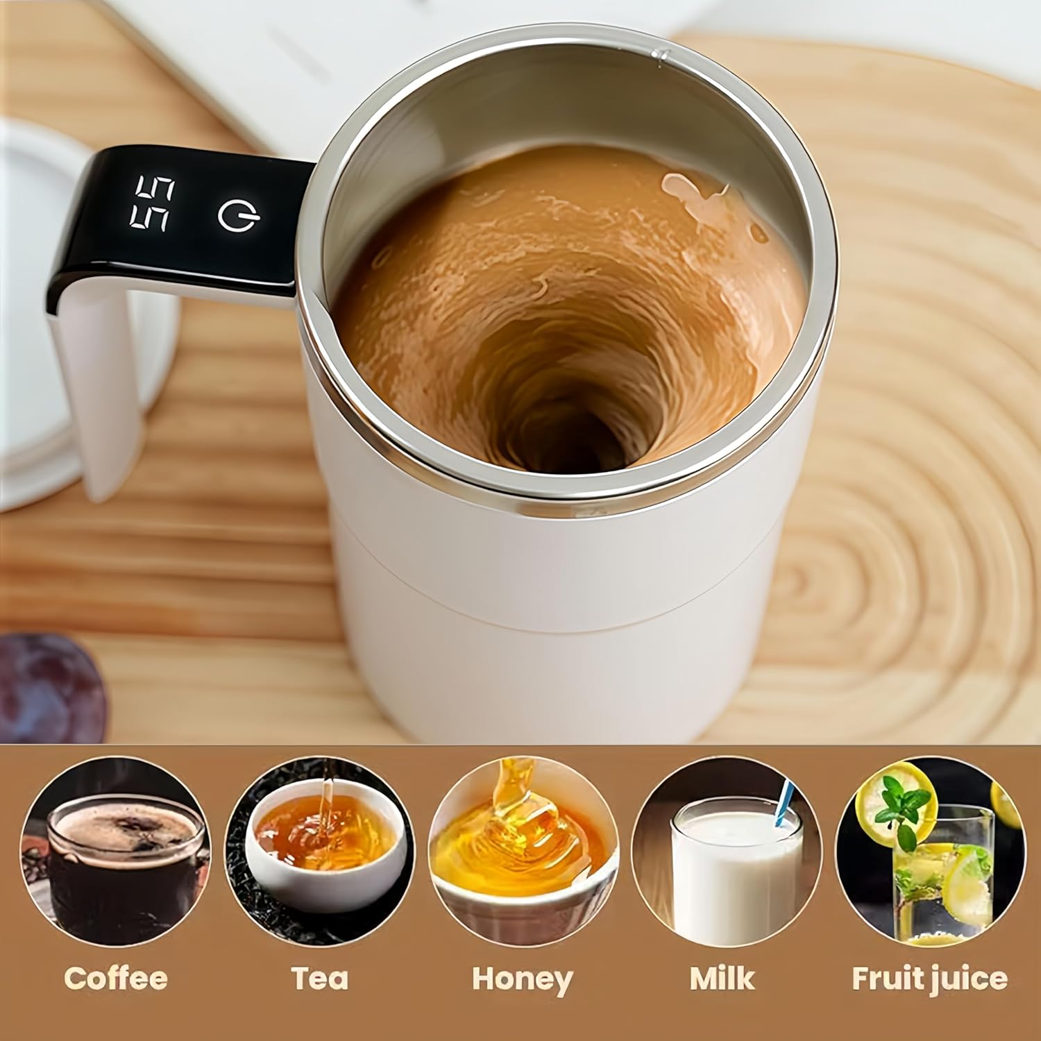 Self-Stirring Magnetic Coffee Cup with Temp Display, Upgraded Automatic Magnetic Stirring Mug Self Stirring Mug with Lid Rechargeable Stirring Mug, for Milk and Other Beverages (Black and white mixed)